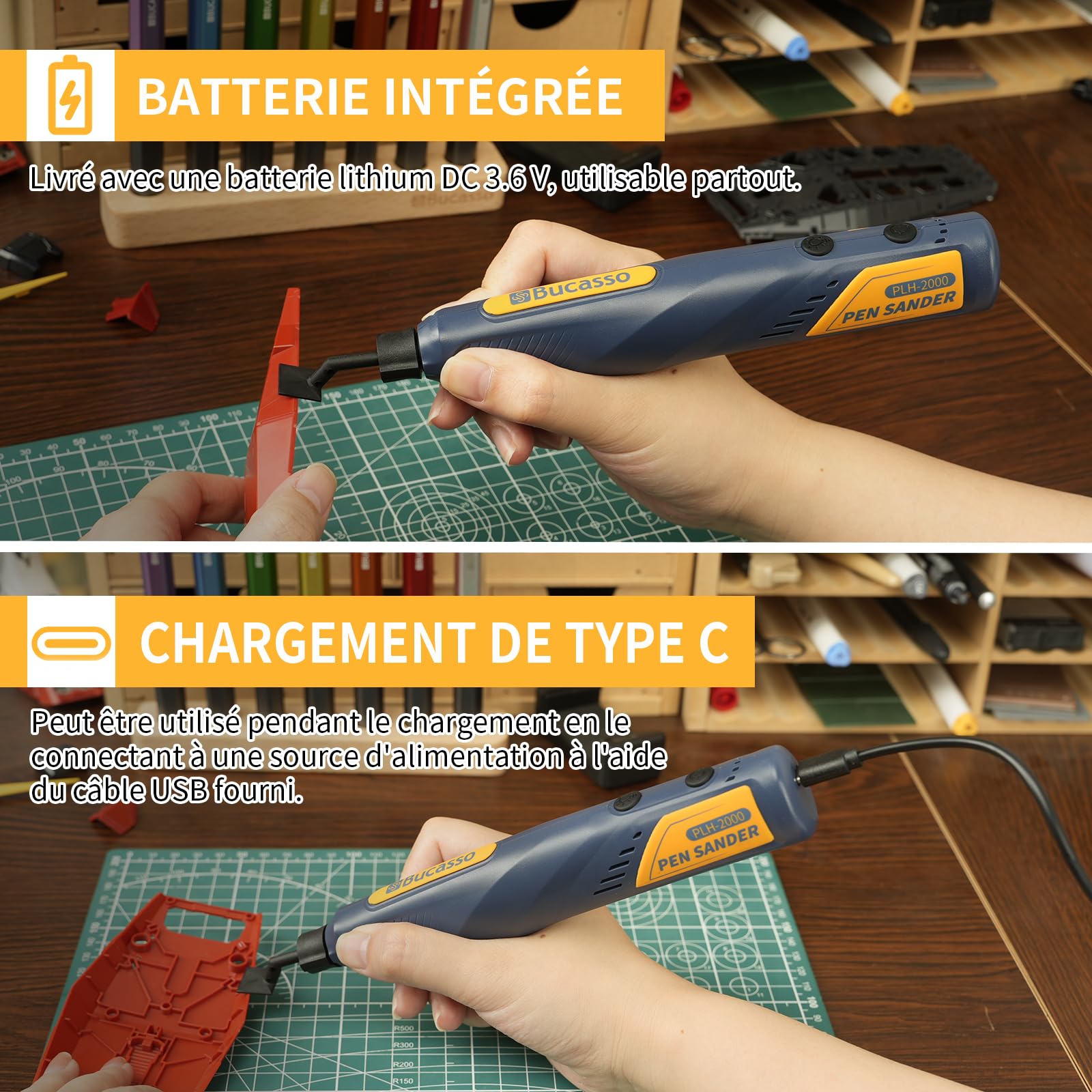 Ponceuse à stylo sans fil, 5 vitesses et chargement USB avec lumière LED, outil électrique polyvalent, mini ponceuse électrique pour le ponçage, le polissage, la finition et le bricolage