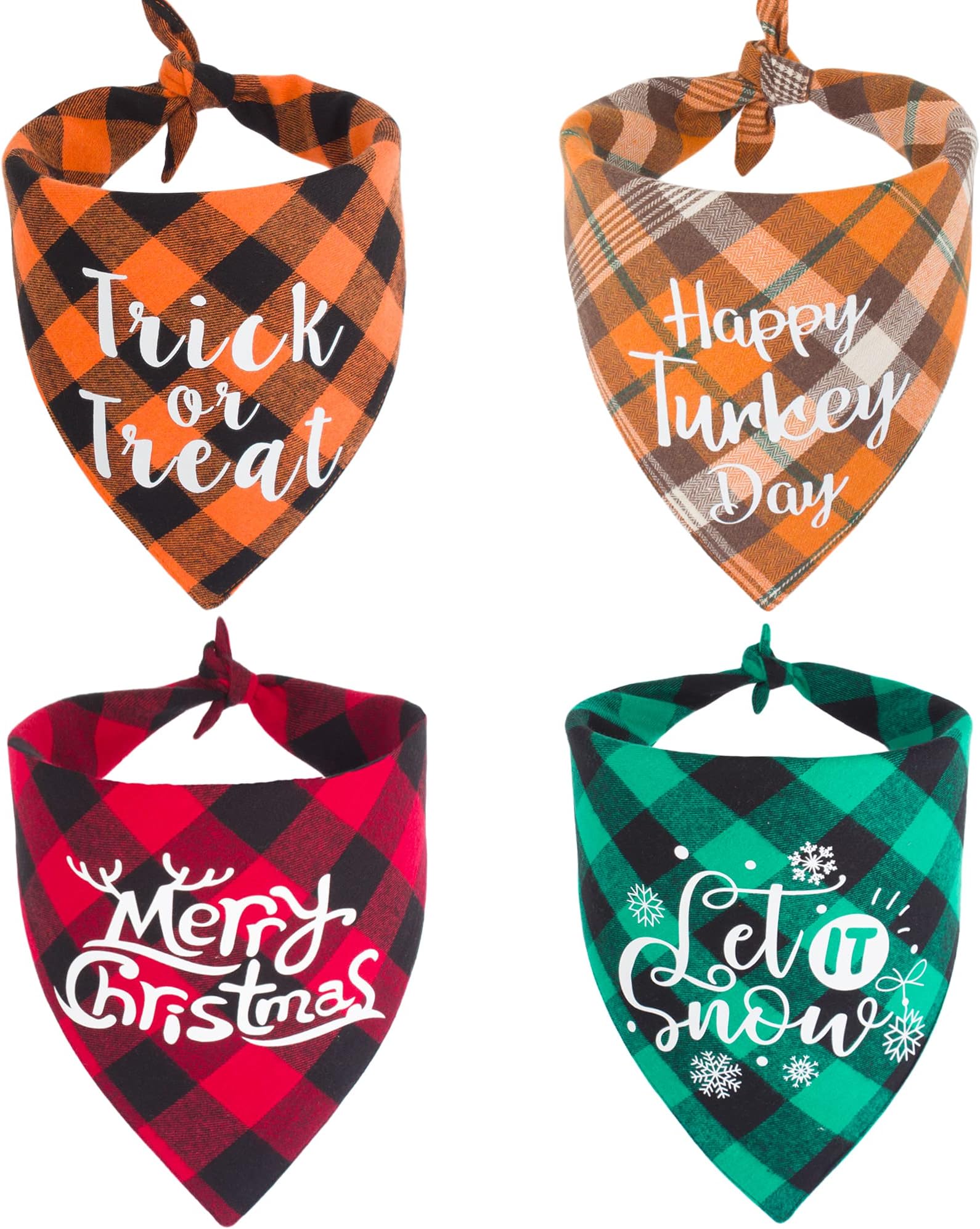 ADOGGYGO 4 Pack Plaid Holiday Dog Bandana, Halloween Thanksgivng Christmas Dog Bandana Scarf Kerchief Christmas Thanksgivng Halloween Bandana for Medium Large Dogs (Large, Holiday-1)