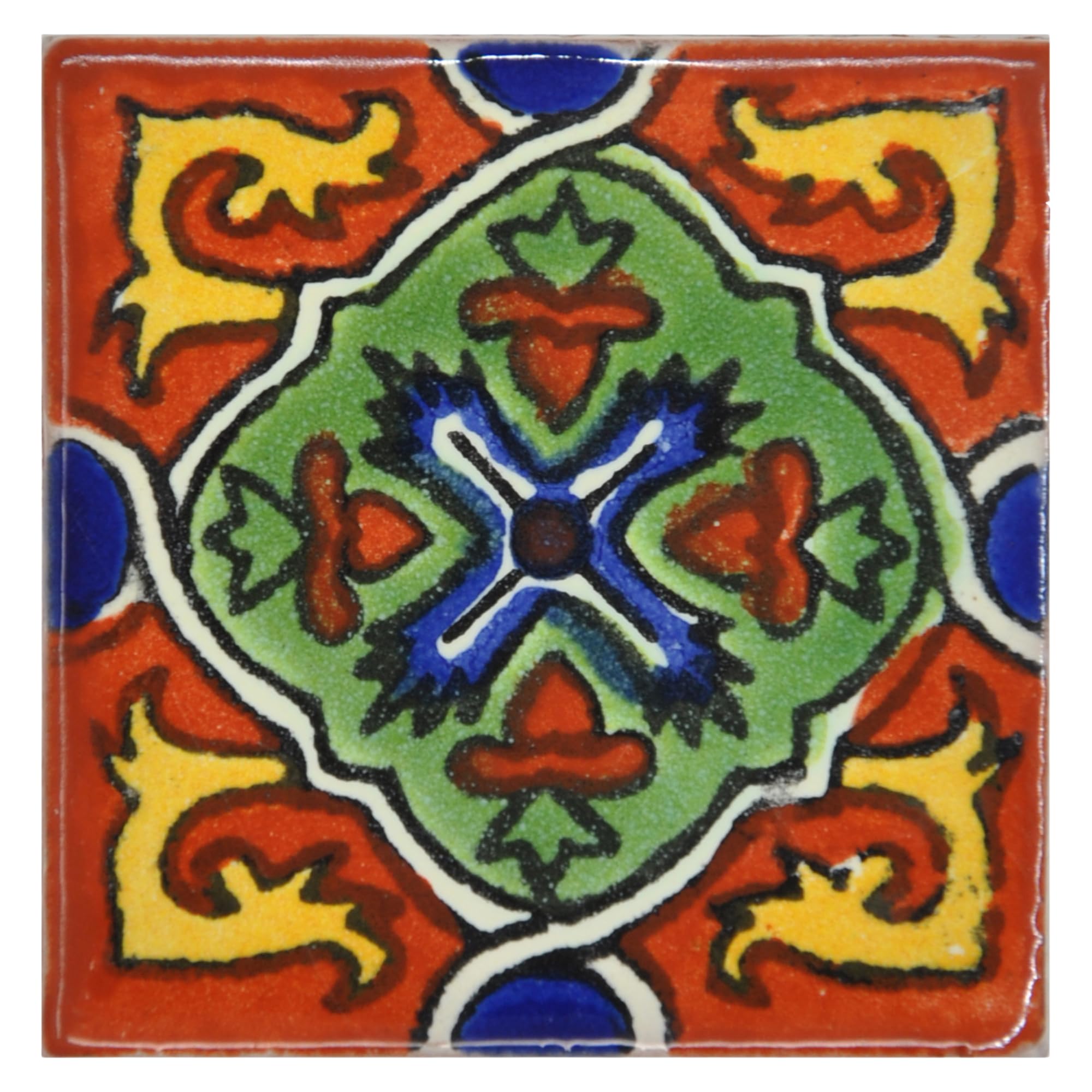 Tumia LAC Handmade Mexican Talavera Tile - Authentic Style Patricia Ceramic Tiles for Crafts, Backsplashes and Home Improvement - Individual Tile