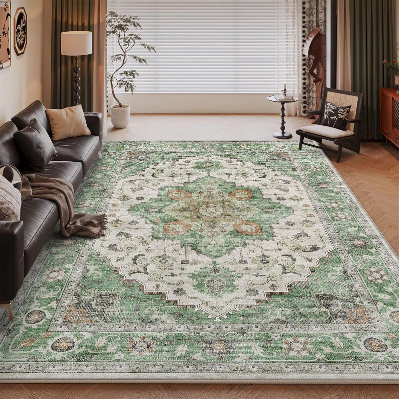 Tapis poil ras antidérapant vert 50x80 cm rétro pour déco salon et extérieur