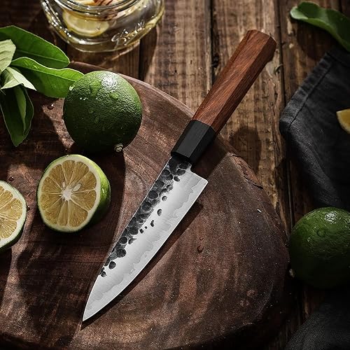Miniatura 7 de Sunnecko Cuchillo de cocina afilado, cuchillo de pelar de acero al carbono de 5.5 pulgadas, cuchillo de frutas de 3 capas, 9CR18MOV, caja de regalo