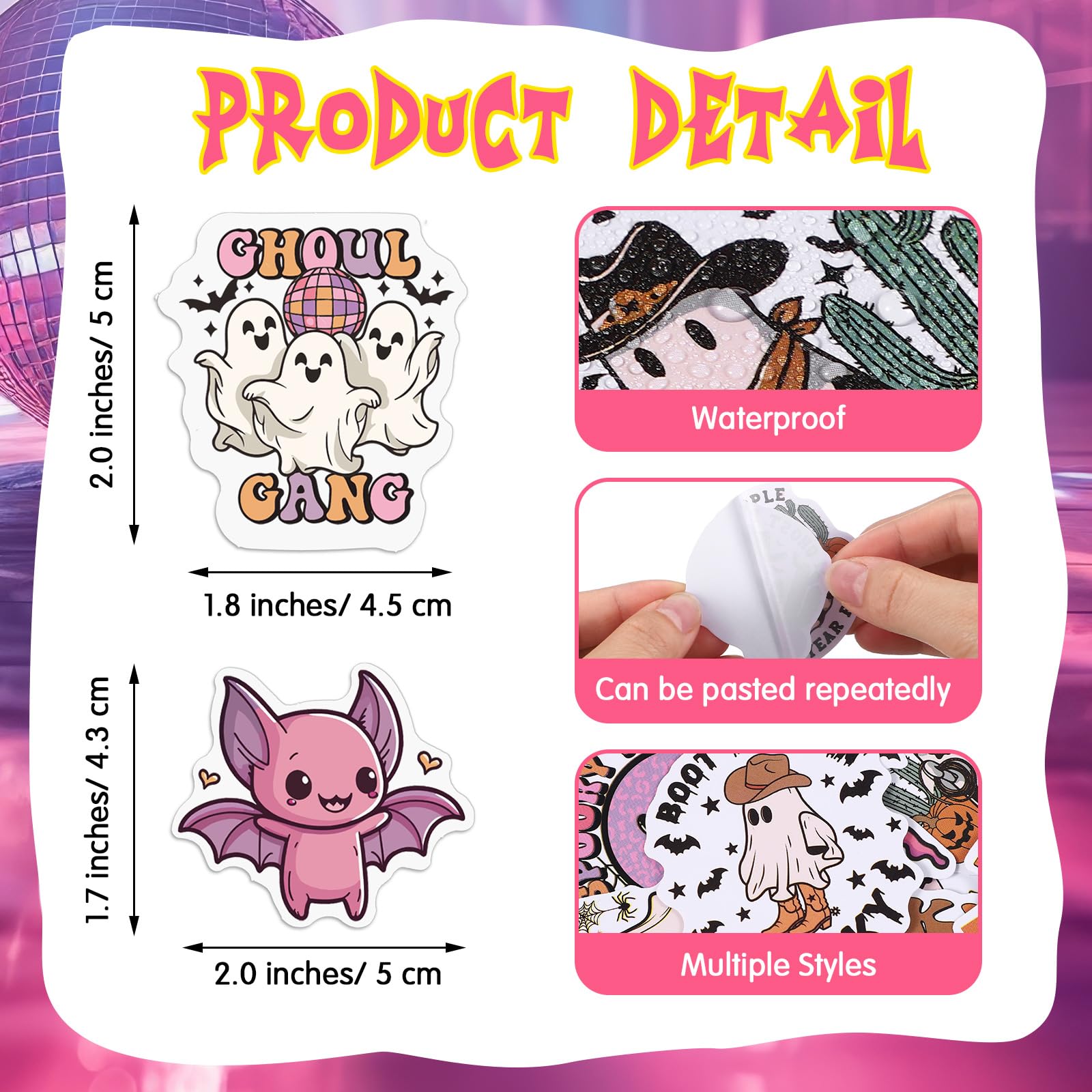 50PCS Halloween Bows Stickers – Waterproof Vinyl Decals For Water Bottles, Laptops, Crafts