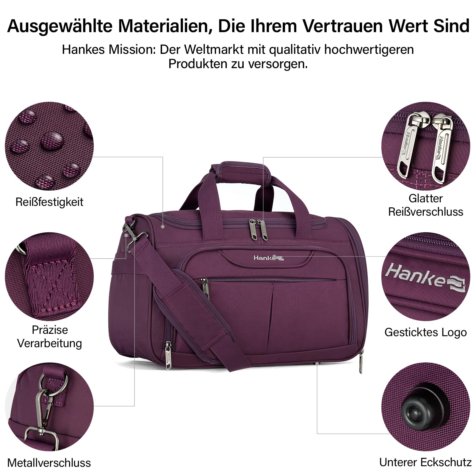 Hanke 36.5L Faltbare Reisetasche Leichte wasserdichte Handgepäck Tasche Sporttasche Damen Carry on Luggage Cabin Bag Gym Bag Travel Bag für Herren Damen, Lila