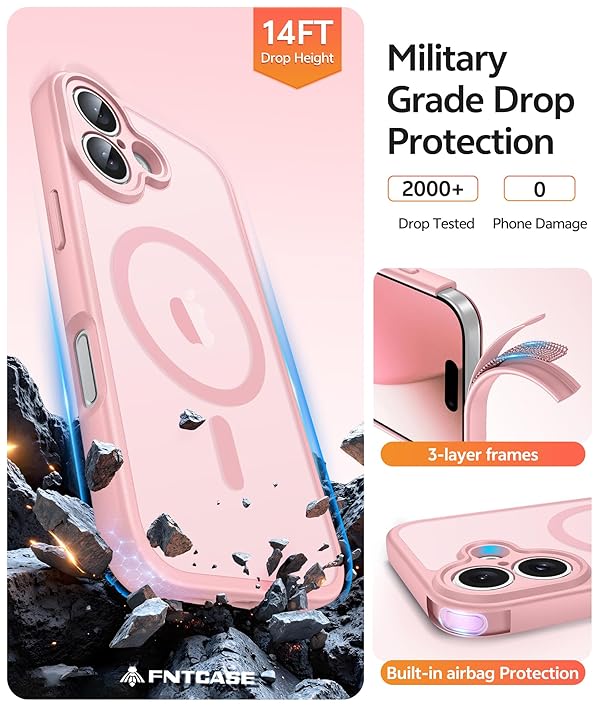 FNTCASE for iPhone 17 Phone Case: Magnetic Translucent Matte [Full Covered Camera Protection] [Screen Protector] Military Grade Shockproof Slim Cover Drop Proof Protective Cases - Light Pink by FNTCASE - Image 5
