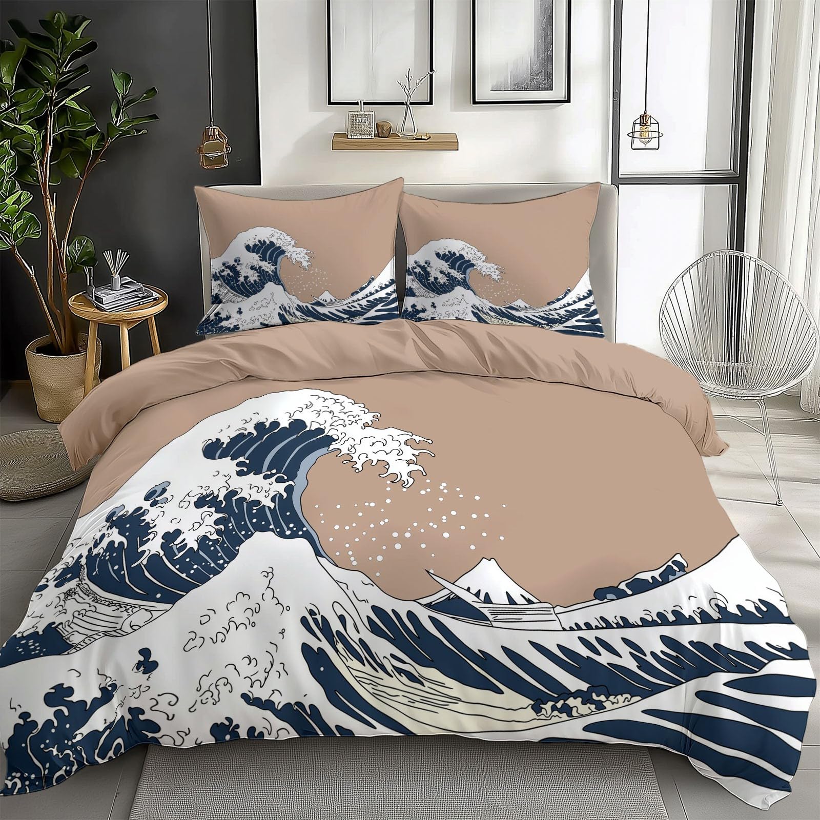 Housse de couette avec fermeture éclair 160x200 cm motif japonais Kanagawa