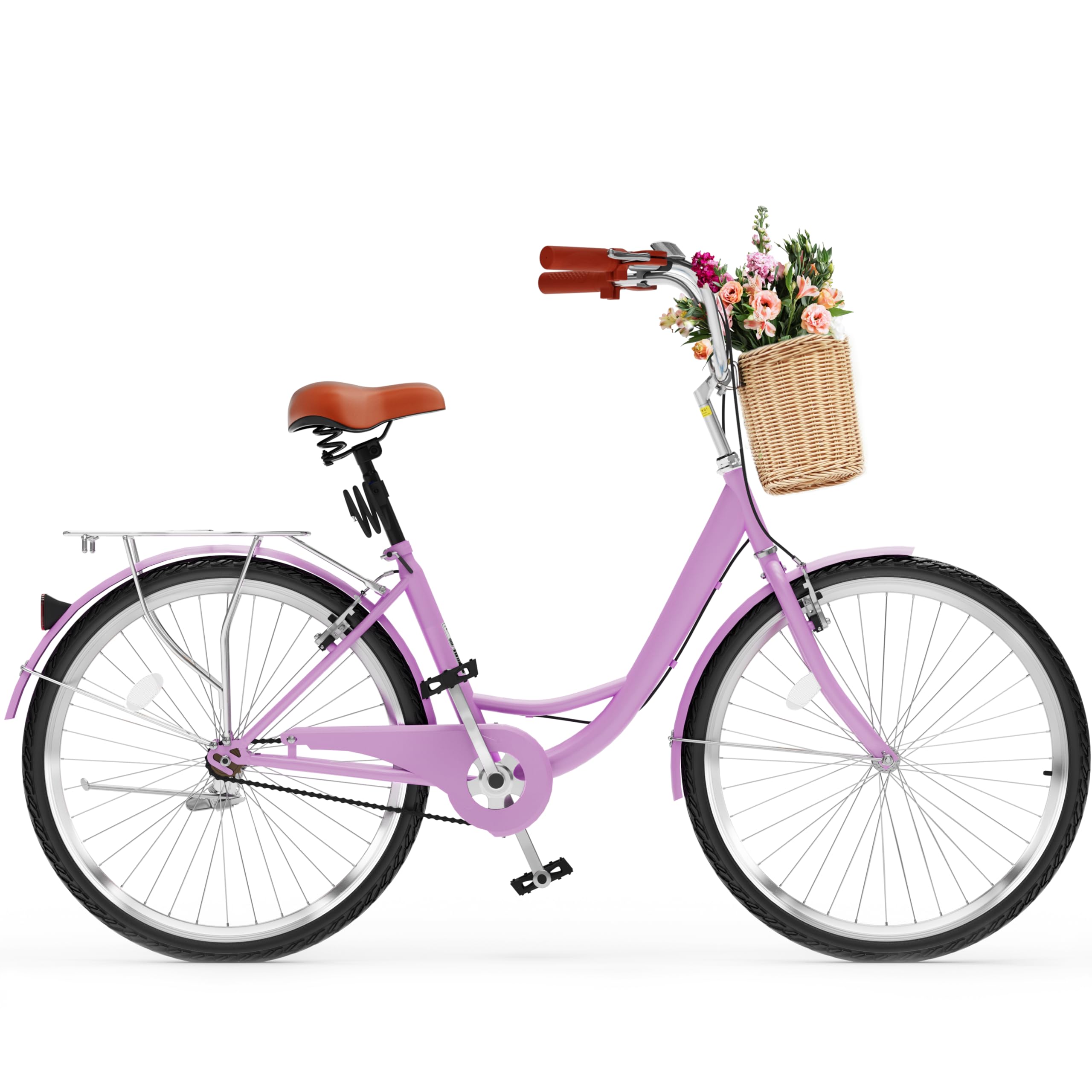 YITAHOME Beach Cruiser Bike for Women, 24 & 26 inch Commute Bike for Adults, 1 & 7 Speed Womens Bicycle with Basket Adjustable Seat, Multiple Color