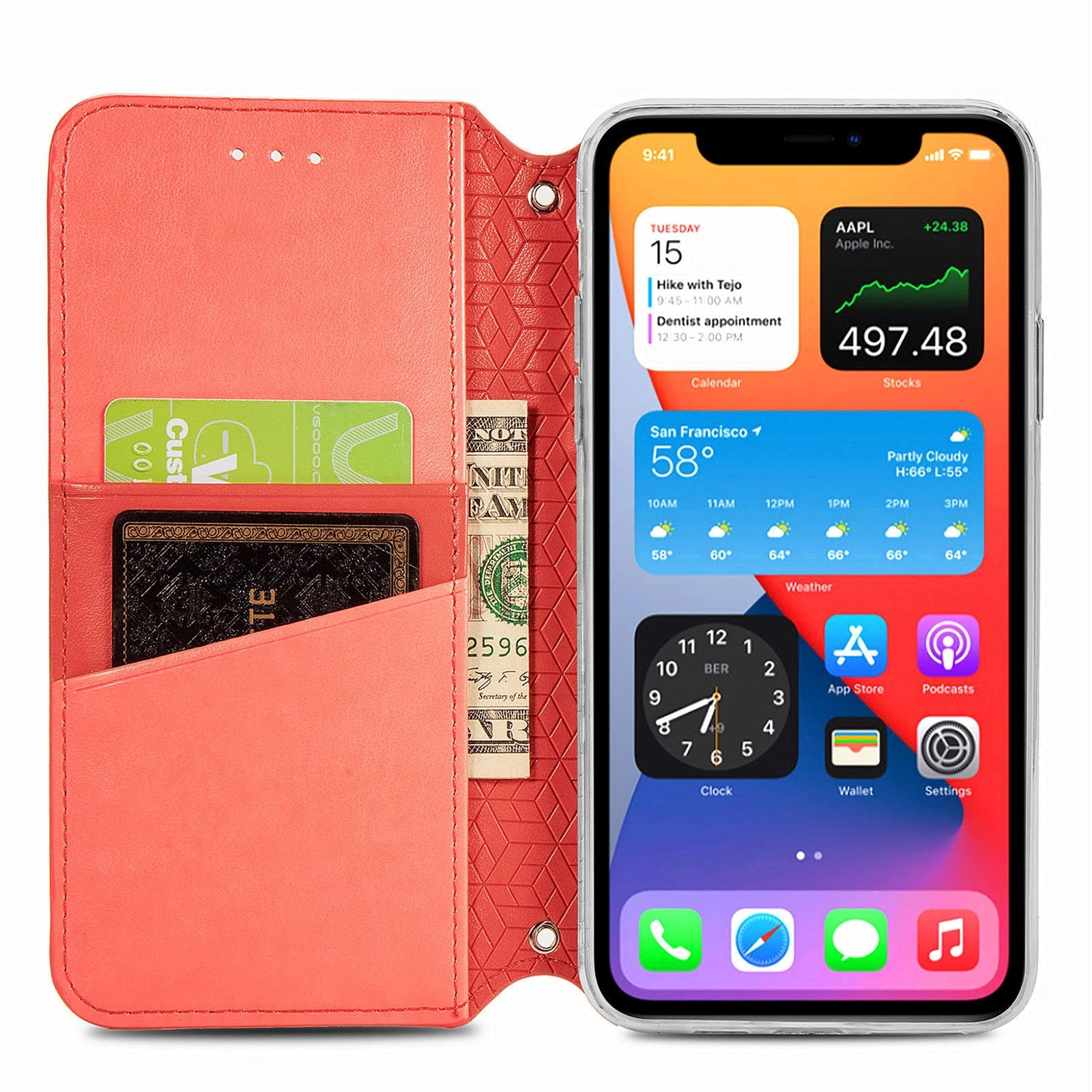 Hülle Für iPhone 13 Mini/13/13 Pro/13 Pro Max, Premium Leder Flip Klappbare Stoßfeste Mit Ständer Und Kartenfächer/Magnetverschluss,Rosa,13 Mini 5.4"