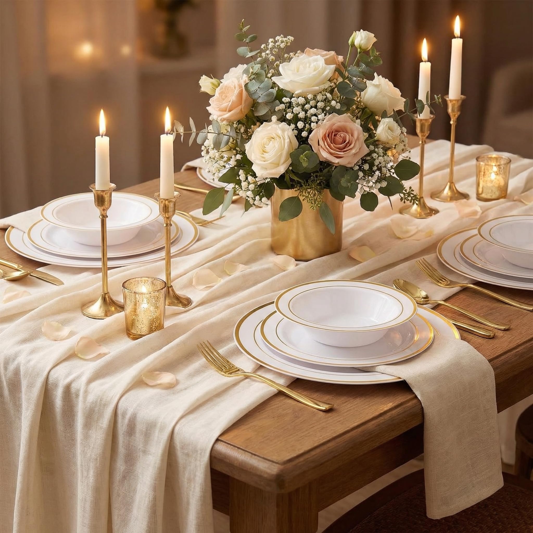 Havawish 150 Piece White & Gold Plates & Bowls -9
