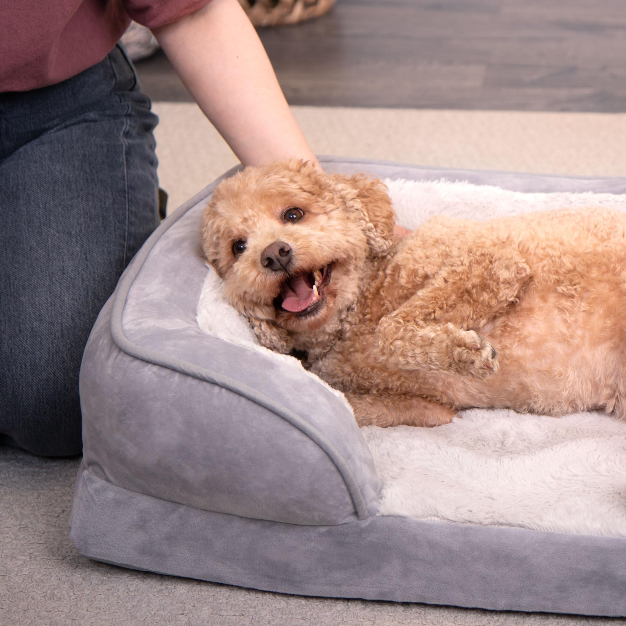 Furhaven Koelgel hondenbed voor grote honden met afneembare kussens en wasbare hoes, voor honden tot 120 lbs - pluche en geweven decor comfortabele bank - Diamond Grey, Jumbo Plus/XXL Furhaven Koelgel hondenbed voor grote honden met afneembare kussens en wasbare hoes, voor honden tot 120 lbs - pluche en geweven decor comfortabele bank - Diamond Grey, Jumbo Plus/XXL
