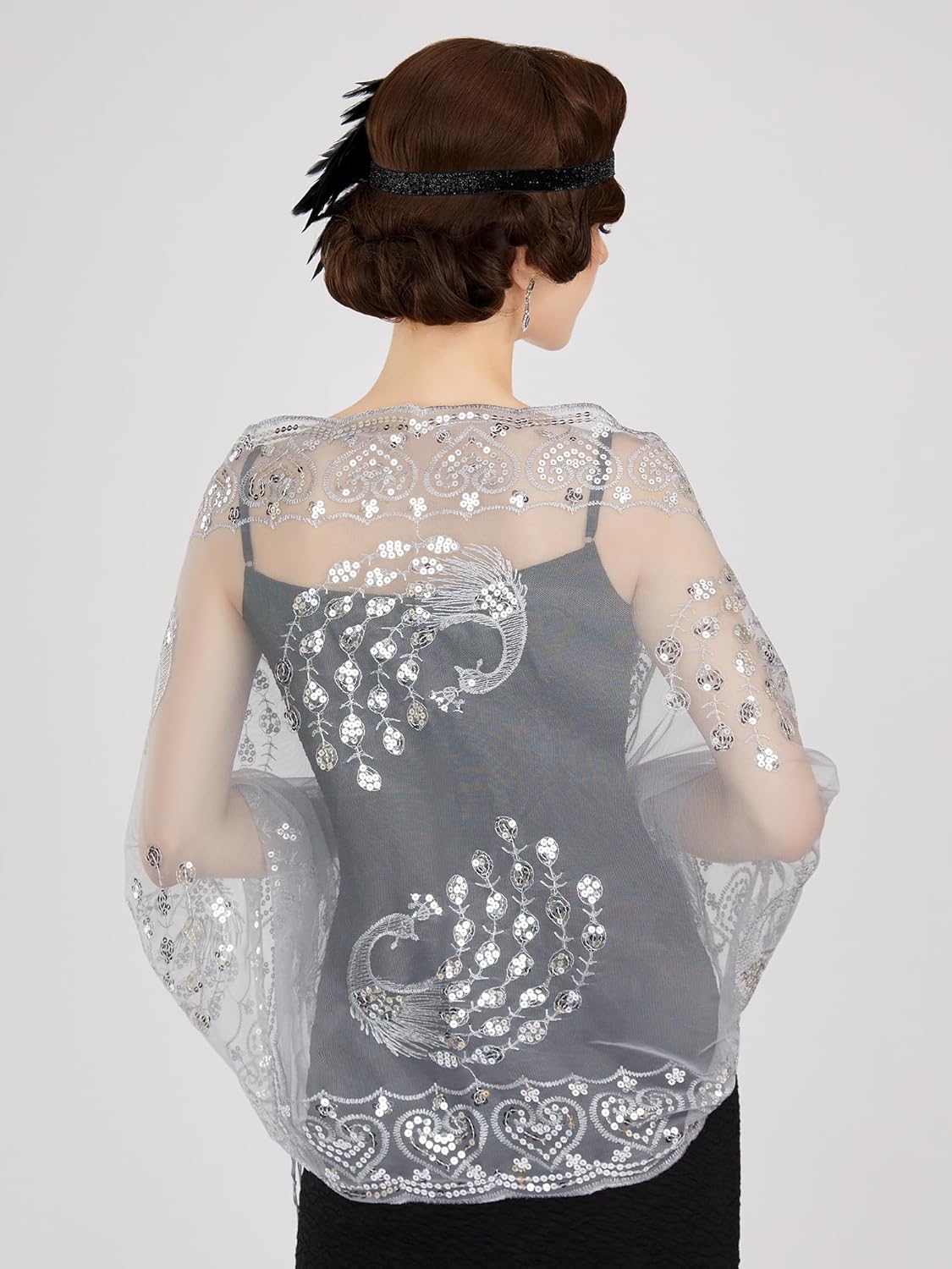 SWEETV Women's 1920s Long Shawl Wraps,Sequin Flapper Evening Shawls for women formal/Party/Wedding/Formal/Harlem night - Image 3