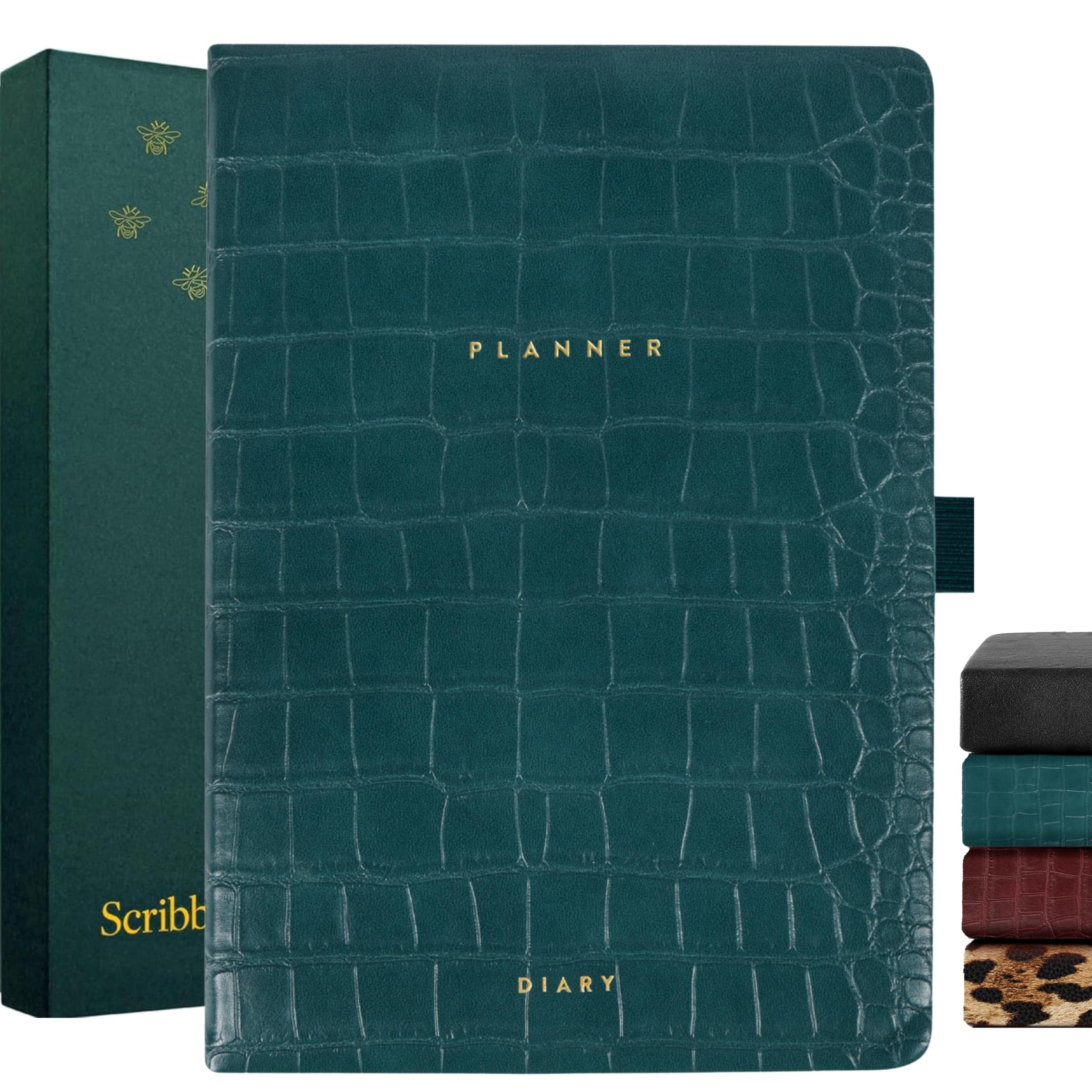 Scribble & Dot Undated Planner, Caspian Croc – A5 Organiser, 250 Pages, 120gsm Thick Paper, Start Any Time Diary for Work & Home