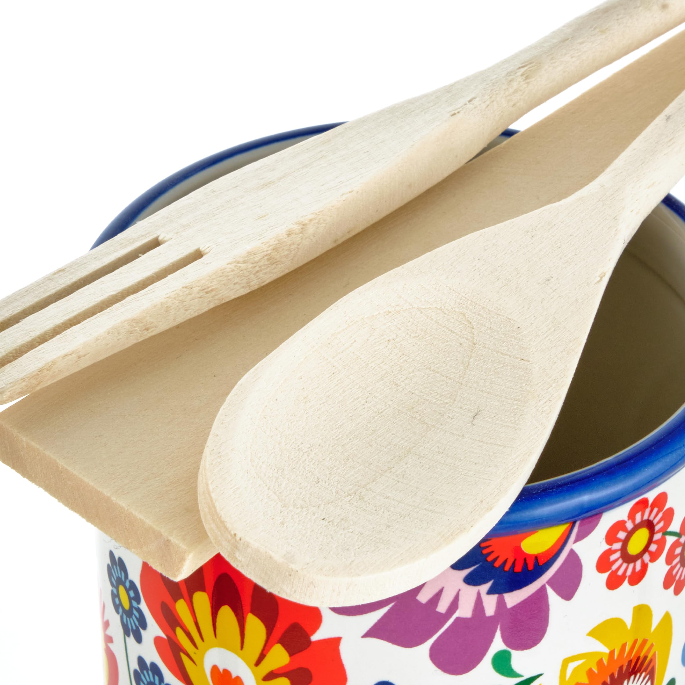 Portamestoli Baroni Home In Ceramica Decorata - Set Con Mestoli In Legno - Linea Domus, 11x11x25 Cm - Foto 5