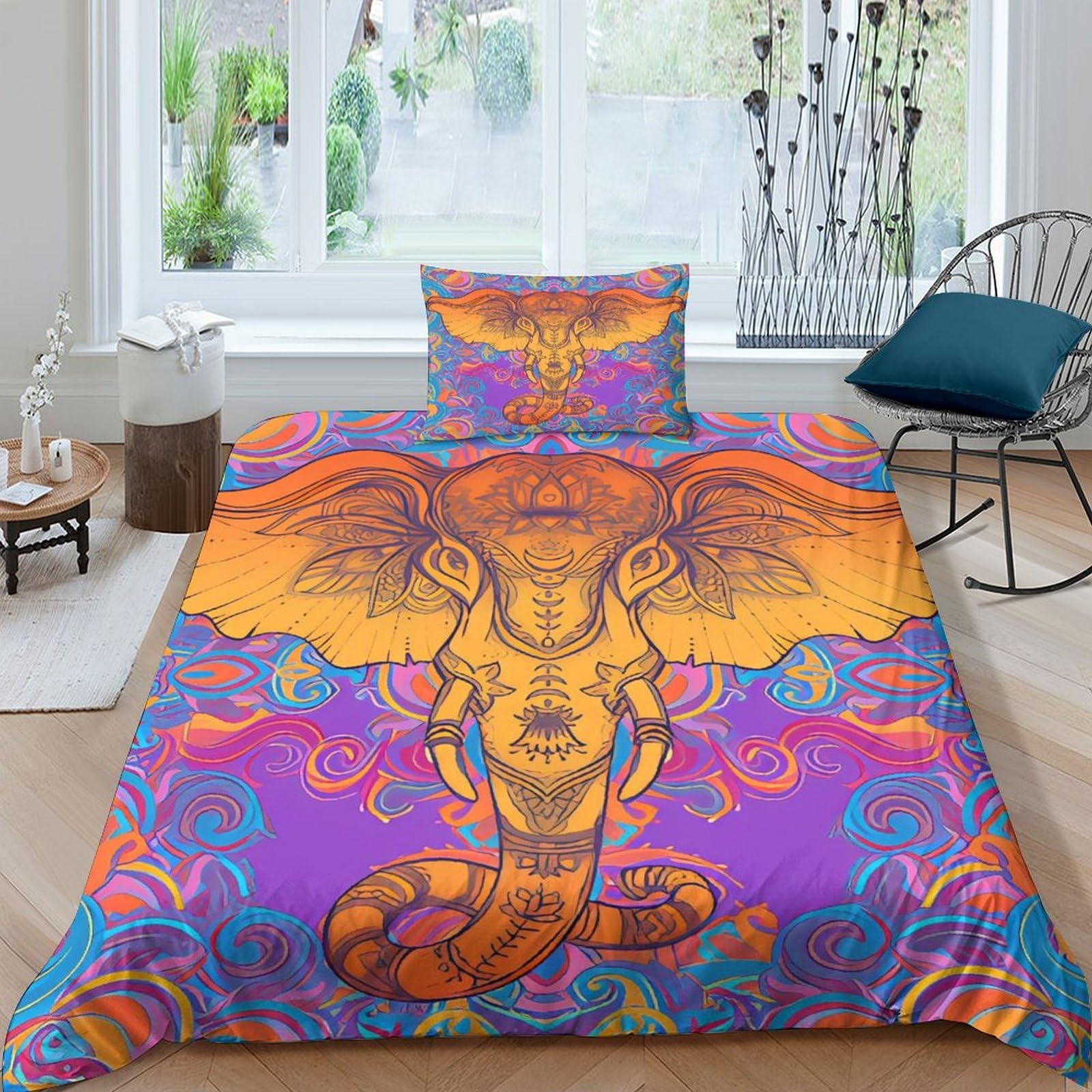 Housse de couette éléphant indien microfibre 3D à fermeture éclair