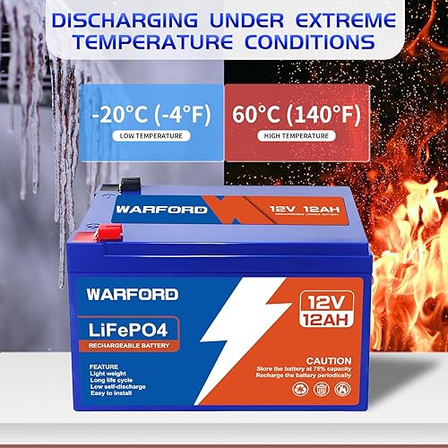 Miniatura 7 de Warford Batería de litio de 12 V y 7 Ah, batería de fosfato de hierro de litio de ciclo profundo de más de 2000, batería recargable LiFePO4 BMS