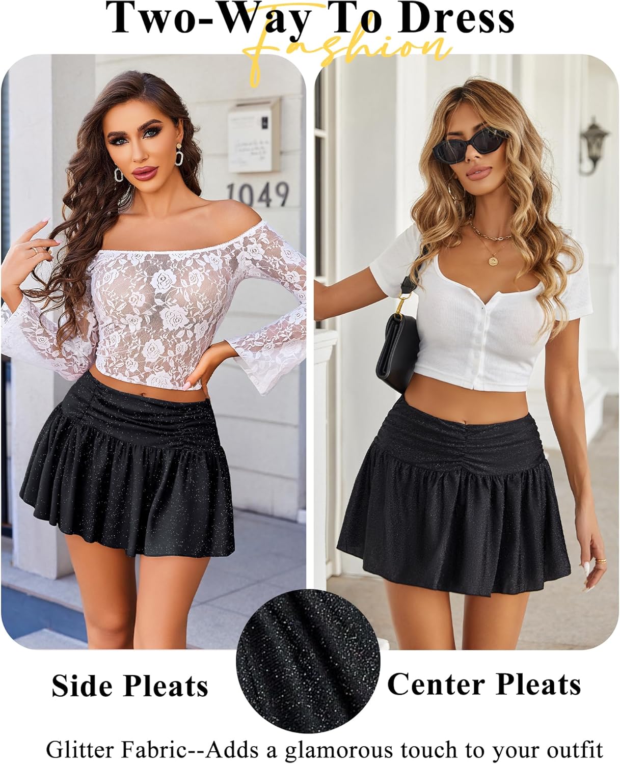 Avidlove Women Ruffle Skirt Ruched Waist Short Skirts Sexy Glitter Skirt Mini Lingerie Skirts - Image 3