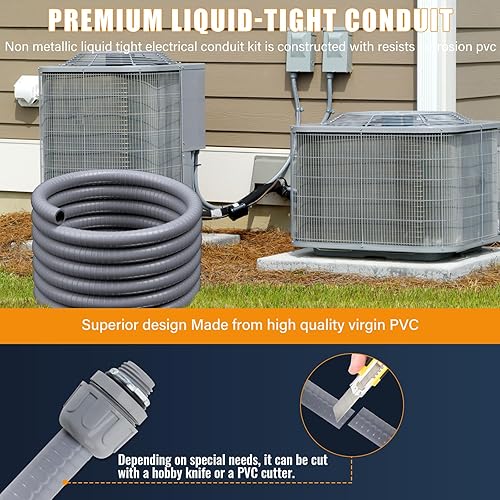 Miniatura 6 de DWALE Kit de conducto y conector hermético a líquidos, conducto eléctrico flexible no metálico hermético, kit de conducto eléctrico de 34 pulgadas y