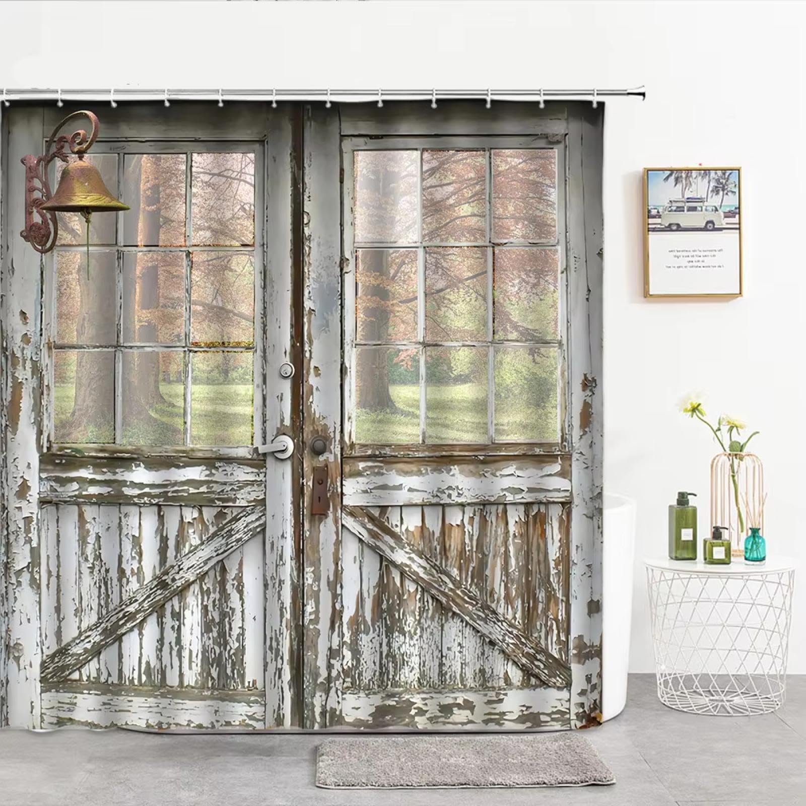 ZTKHZY Shower Curtain Vintage Wood Door Waterproof Shower Curtains Retro Bathroom Decor Hanging Curtain Set Bath Screen Home Decoration 40x89in-