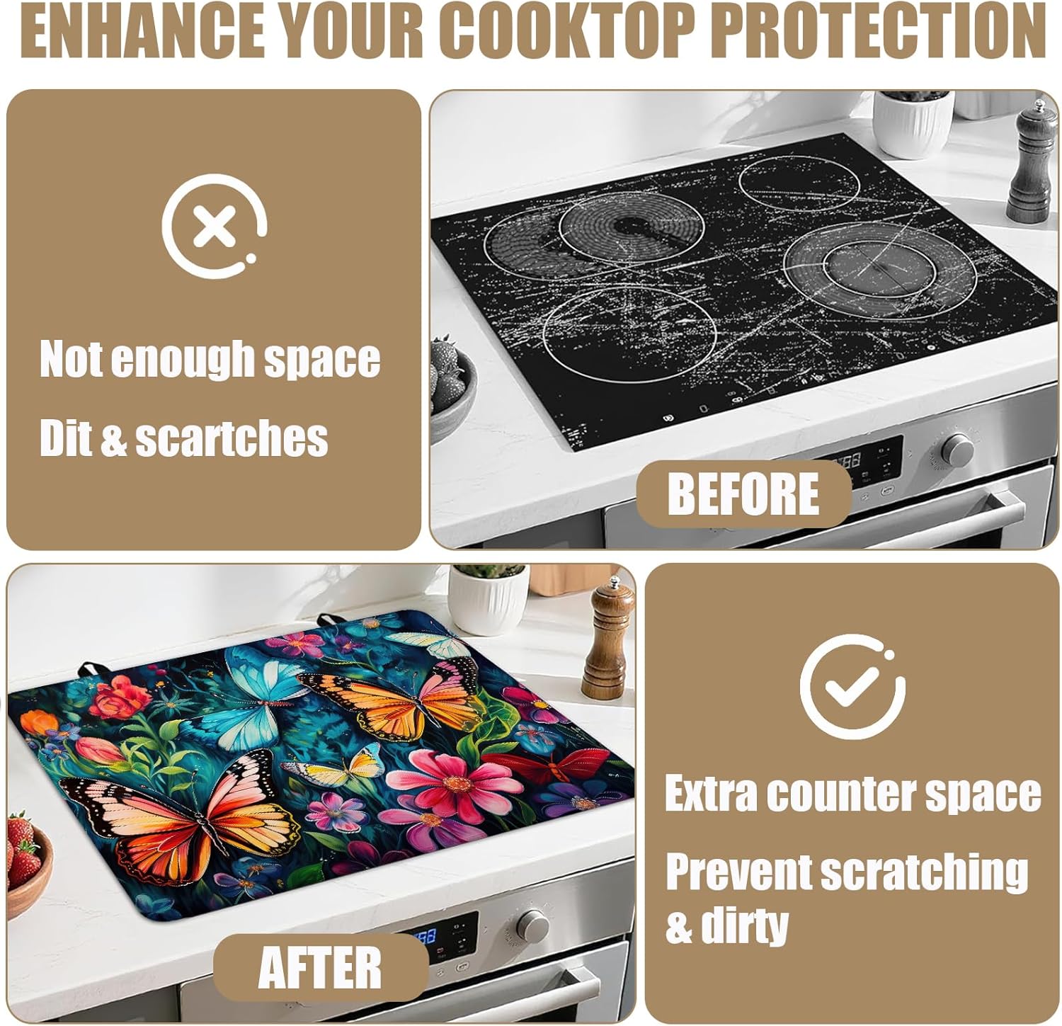 Watercolor Butterfly Floral Stove Top Covers for Electric Stove, Electric Gas Stove Pad Heat Resistant Range Cooktop Protector for Home Decor Kitchen 28"x20"