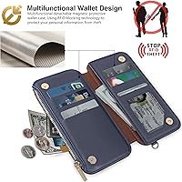 Vista 5 de Funda con cremallera para iPhone 15 Plus, 2 en 1, magnética, desmontable, protección para tarjetas RFID, 6 ranuras para tarjetas, bolsillo