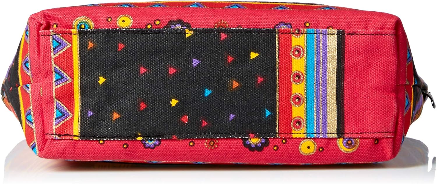 Zeckos Laurel Burch Medium Canvas Tote Zipper Top Satchel in Red Orange Blue for Women - Image 4