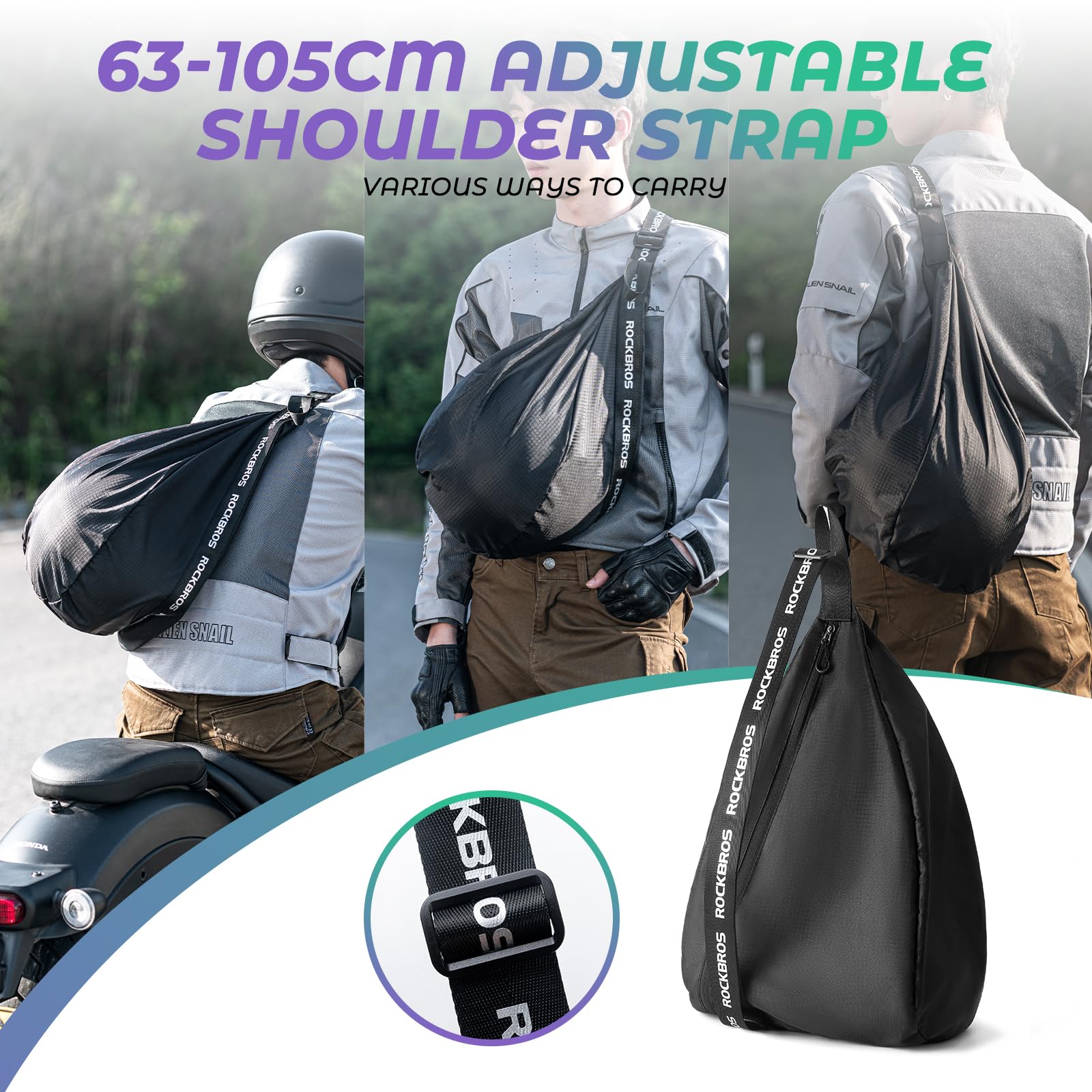 ROCKBROS Borsa da Portacasco Moto, Borsa per Casco Bici, Zaino Sportivo Portatile, Sacca Porta Casco, Universale per Casco moto bicicletta Sci, Basket, Calcio, Grande Capacità