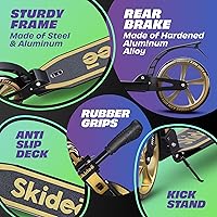 Vista 6 de Skidee Adult & Teen Scooter Adjustable Height, Folding, Large Wheels, Lightweight, Durable, Anti-Shock Suspension, Up to 220 lbs
