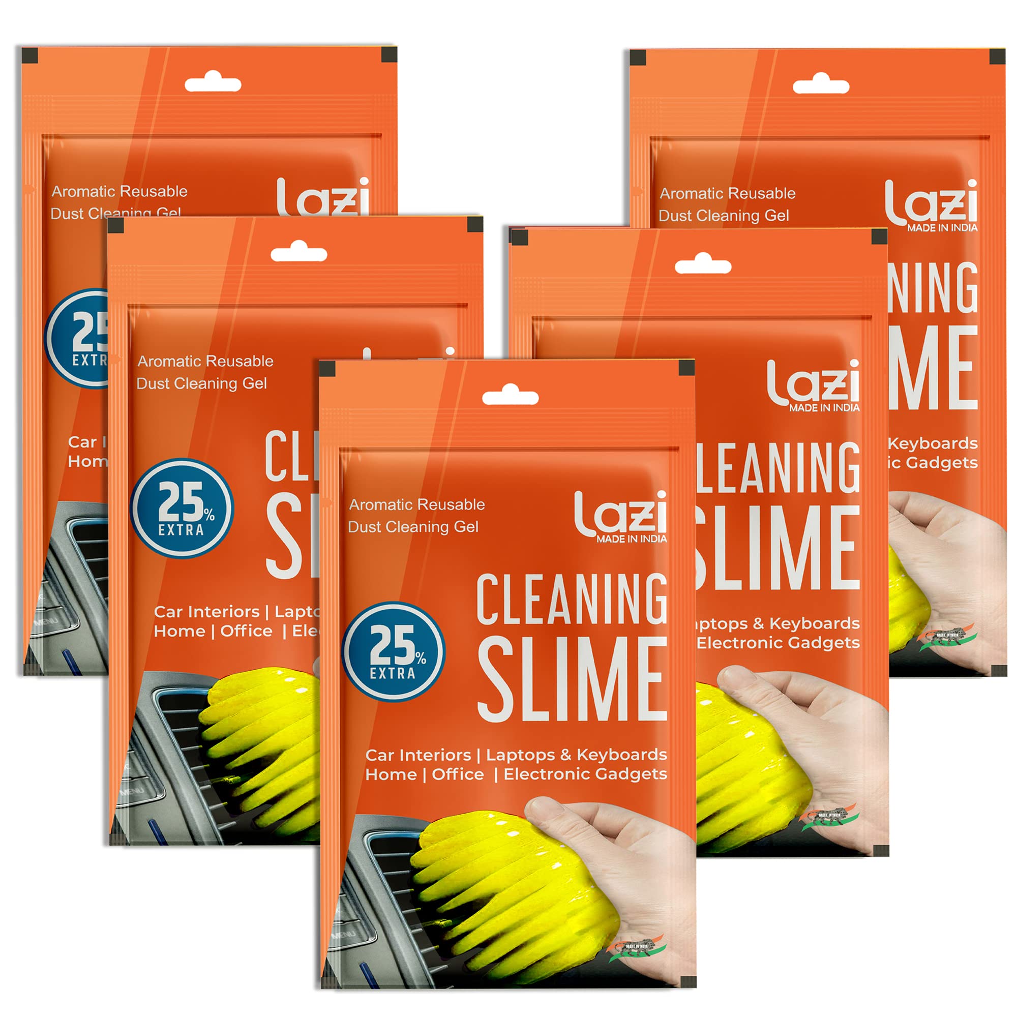 LAZI (Pack of 5) Multipurpose Car Ac Vent Dashboard Interior Dust Dirt Cleaner Sticky Jelly Putty Kit for Vehicle Interior Keyboard PC Laptop Electronic Gadgets appliances Reusable Cleaning Gel