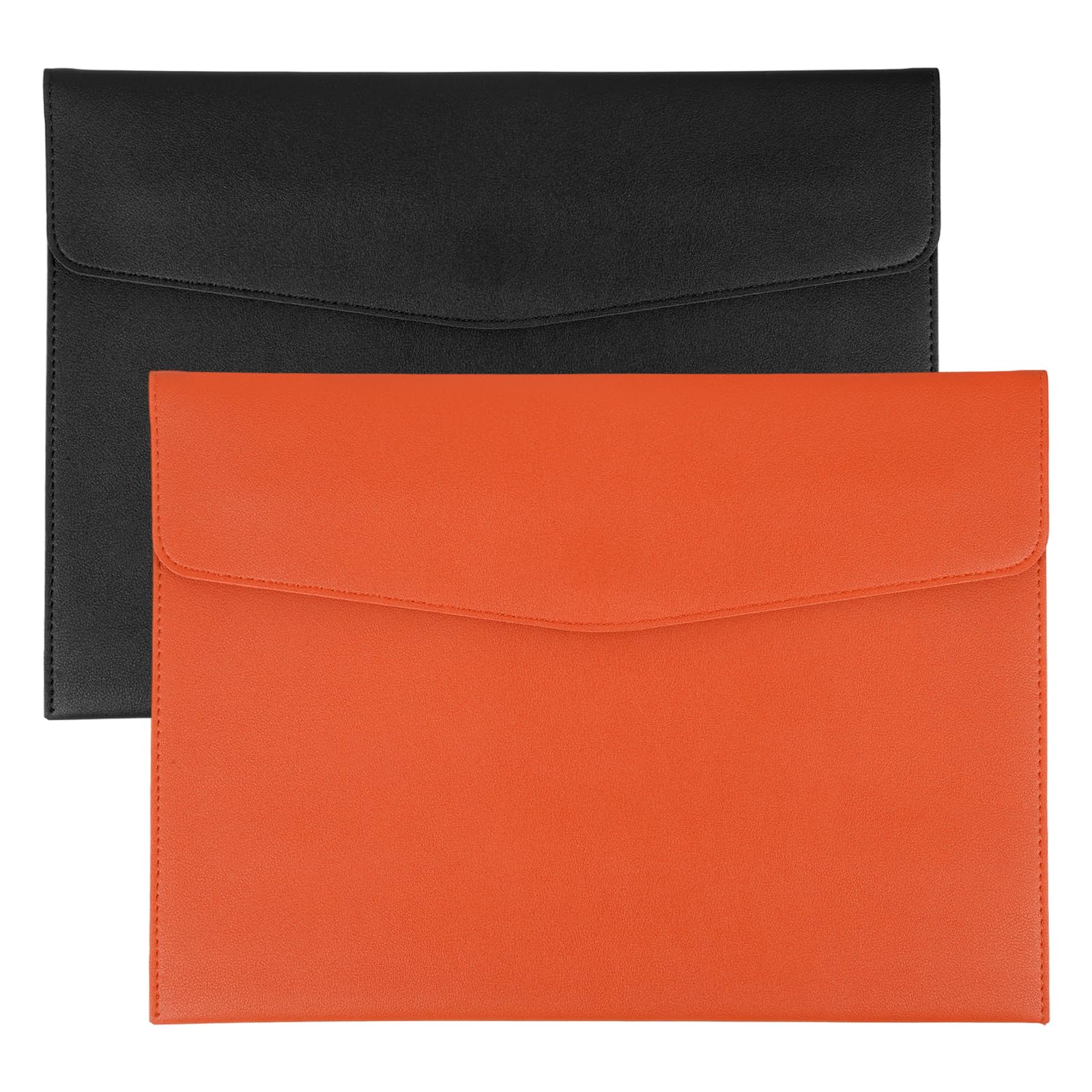 PATIKIL 2Pcs PU Leather A4 File Folder, Document Holder Envelope Waterproof Napa Texture Filing Organizer Portfolio Folder Case with Magnetic Snap Closure for Home Office, Black, Orange
