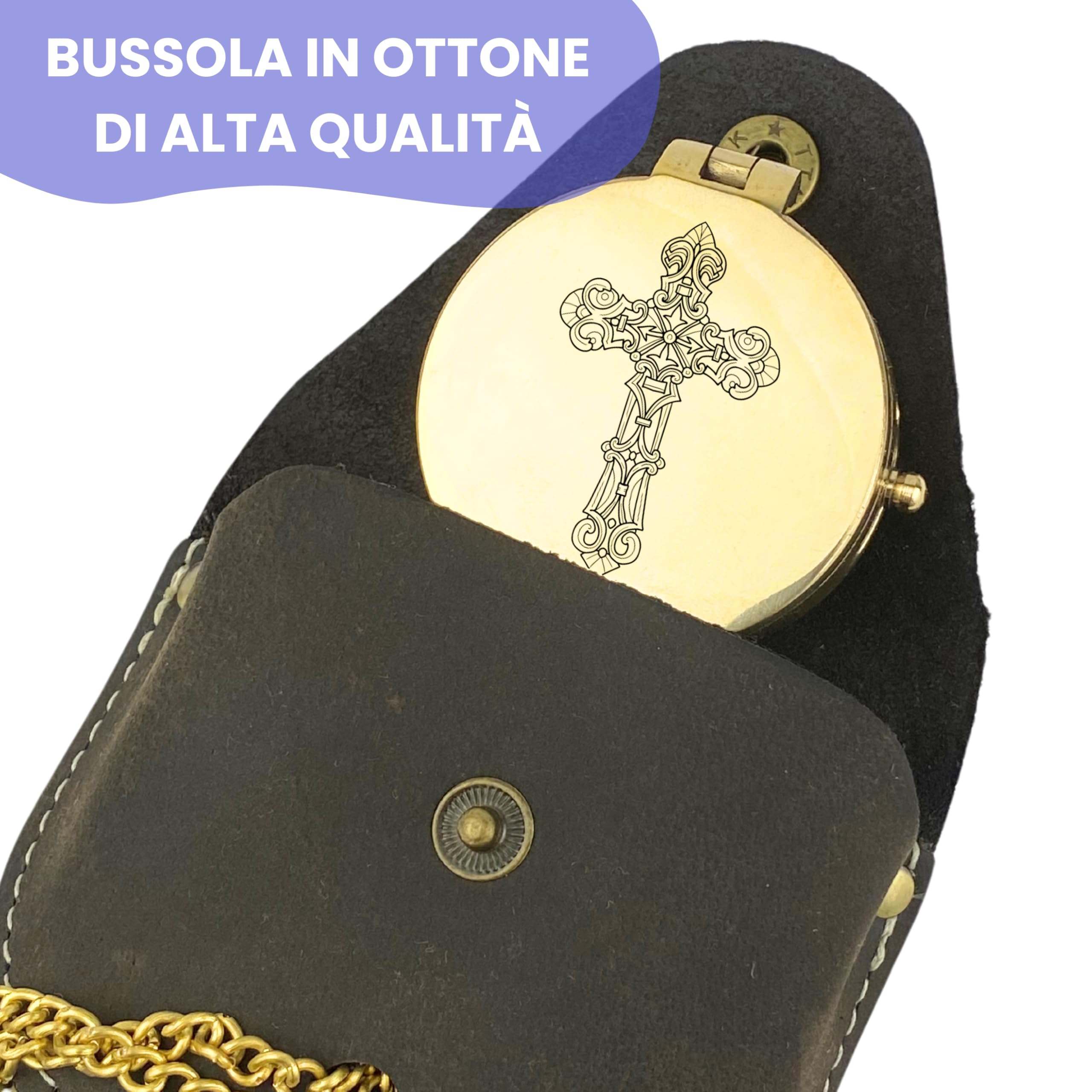 Bussola personalizzata con incisione, motivo chiesa e testo desiderato, idea regalo per battesimo, comunione, cresima