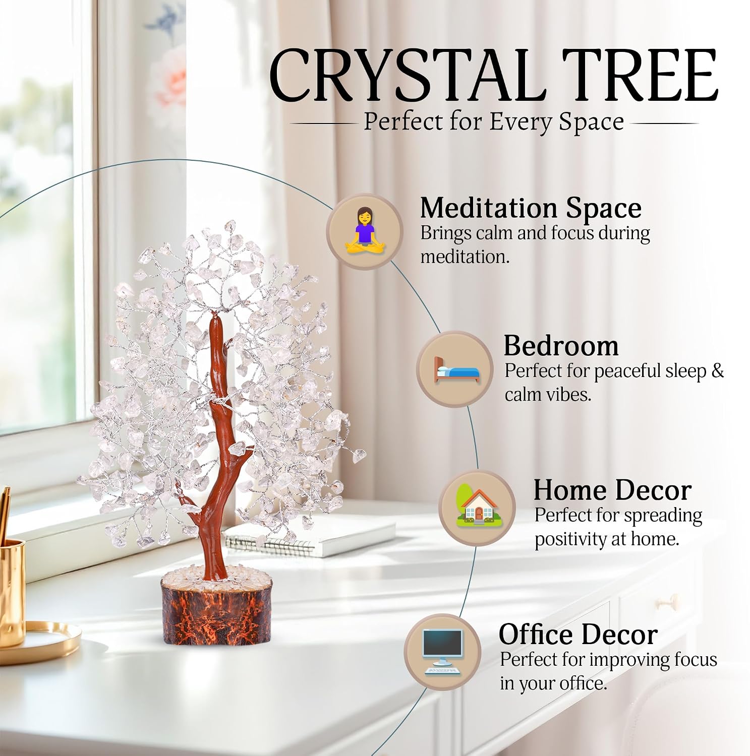 YATSKIA Clear Quartz Crystal Tree - Sculpture, Handmade 100% Natural Gemstones, Customizable, Home Decor, Feng Shui, Housewarming Gift image 4