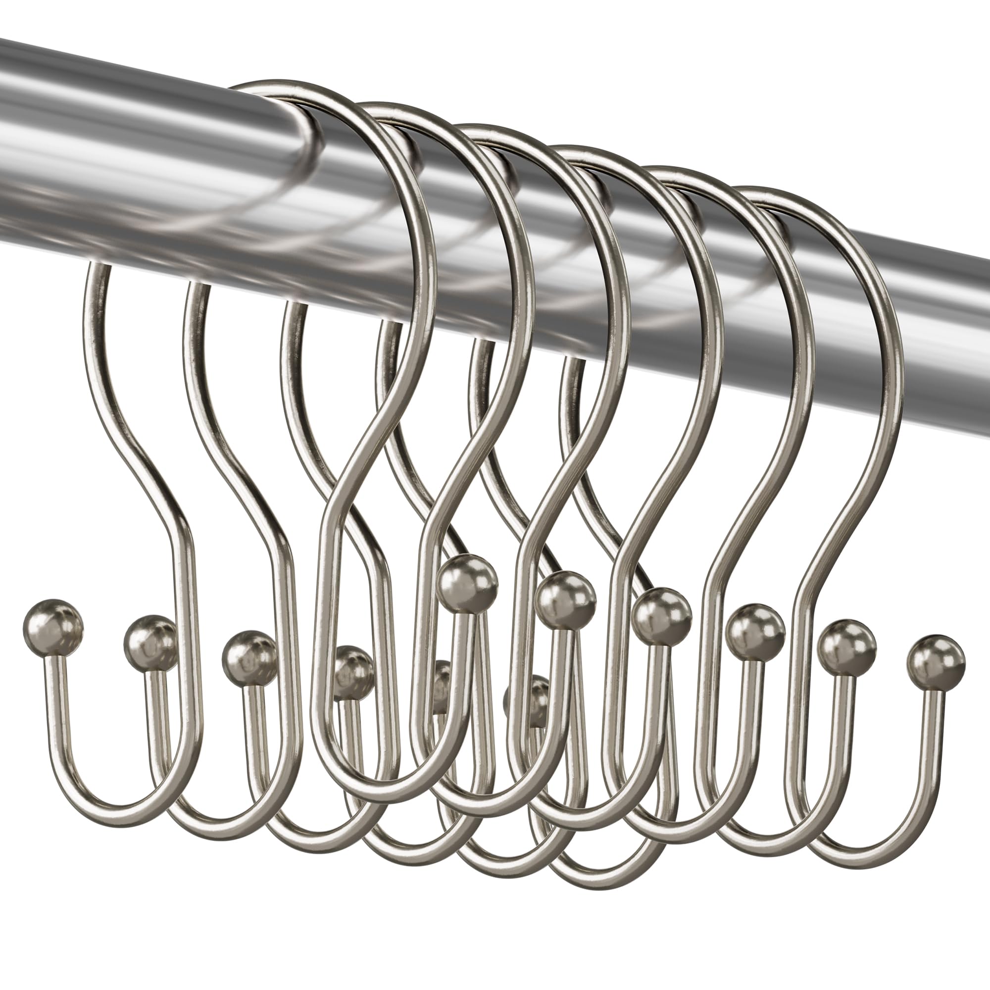 Titanker Shower Curtain Hooks Rings, Rust Resistant Metal Minimalist Simple Double Glide Shower Hooks for Bathroom Shower Rods Curtains, Set of 12 Hooks - Nickel