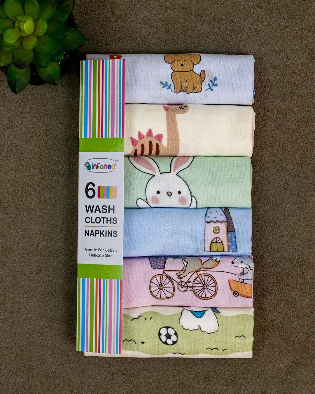 Rachna Baby Washcloths Organic Muslin Cotton | Ultra Soft Ultra Absorbent 2-Layer Napkin Set for Newborn | Quick Drying Reusable Face Wipes | Multicolour Prints | Pack of 6 | 30 x 30 cm (176A)-image-23
