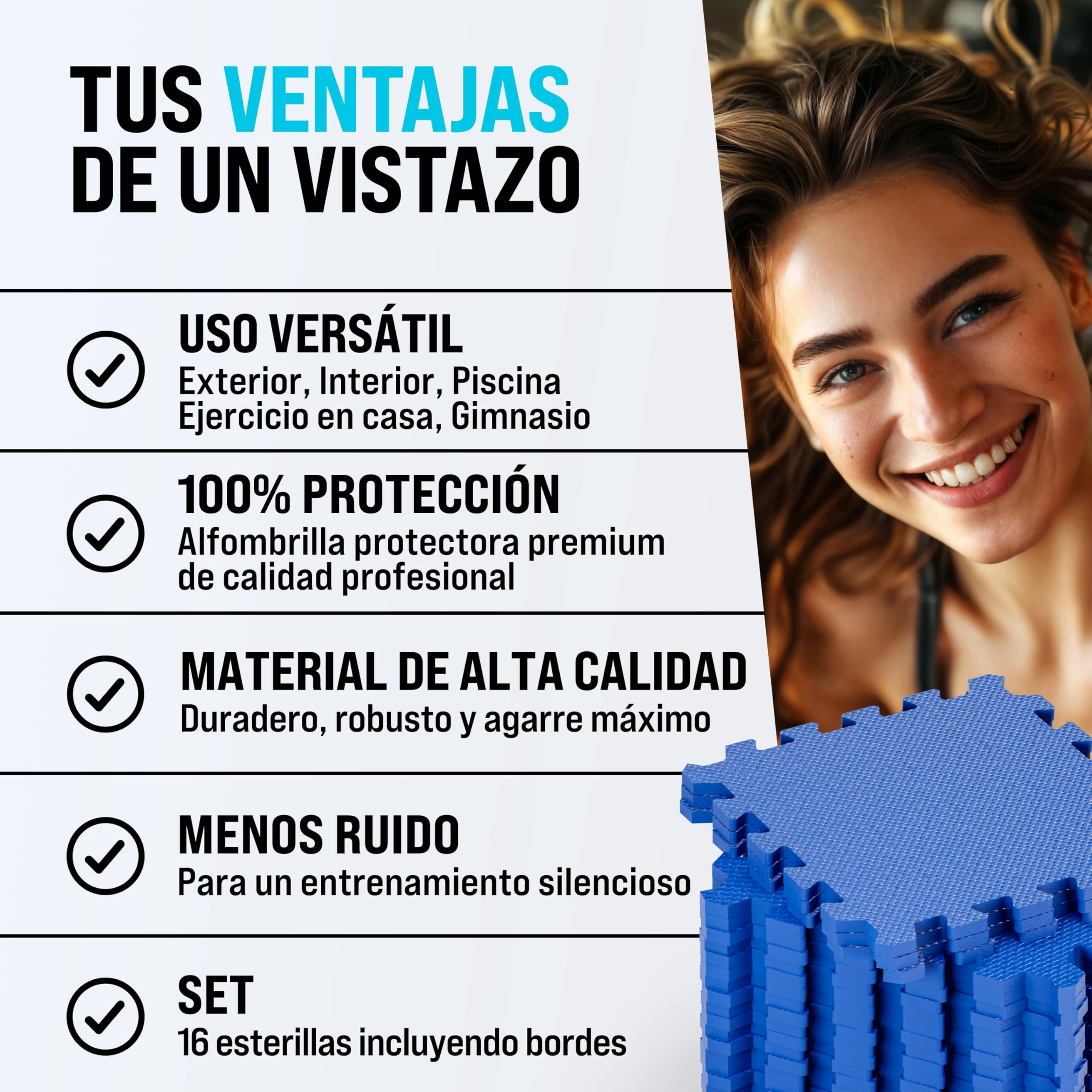 MONZANA® Esterillas Fitness Puzzle Set Goma EVA Protección Suelo Tatami Yoga Máquinas Piscina Deporte Gimnasio Alfombrilla Expandible Aislamiento Térmico Acústico 45x45cm 3,24m² Azul