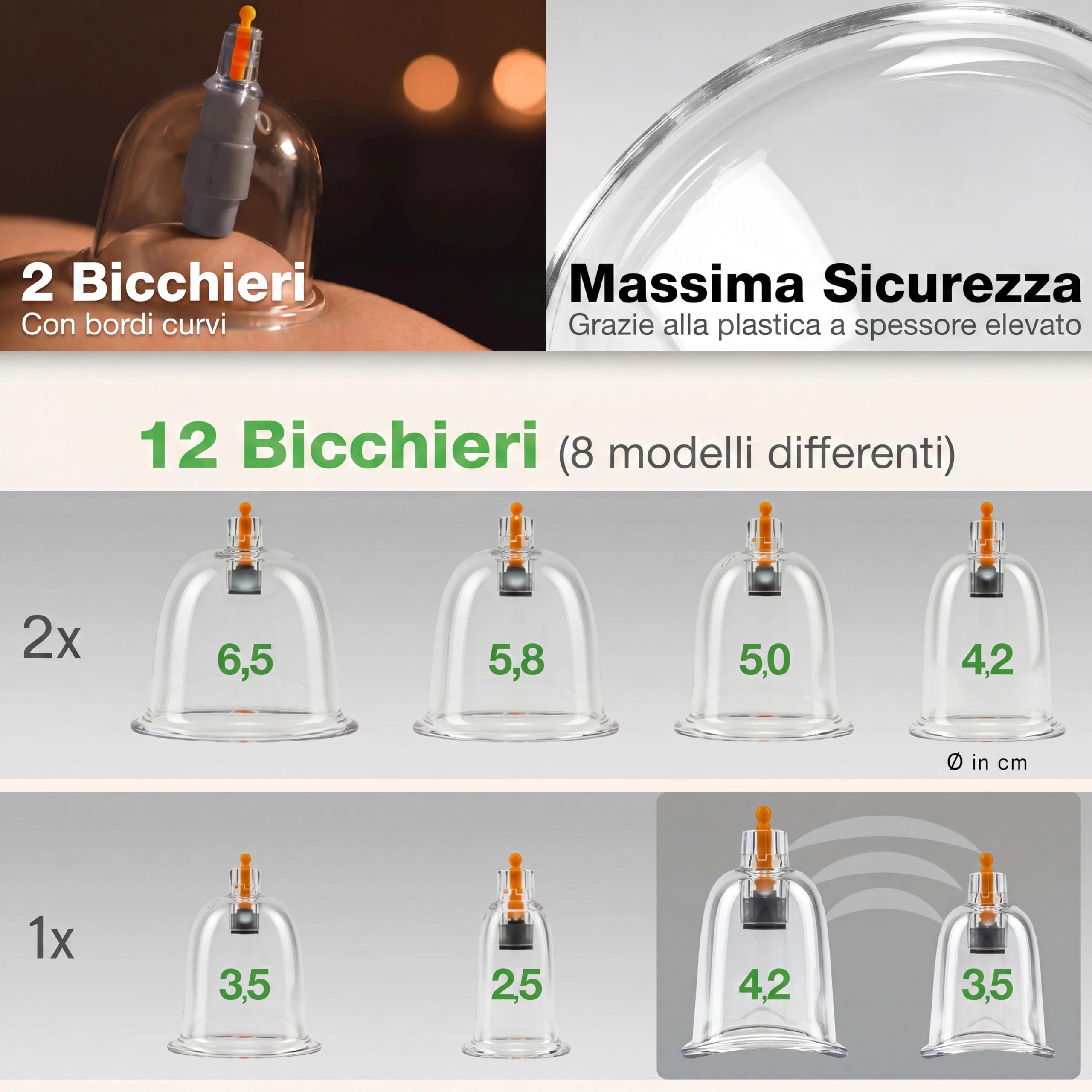 BACKLAXX® Coppette Massaggio con Pompa a Vuoto 12 Pezzi | Set Coppettazione con Magneti Terapeutici | Coppette per Coppettazione Massaggio |con Videocorso ed eBook