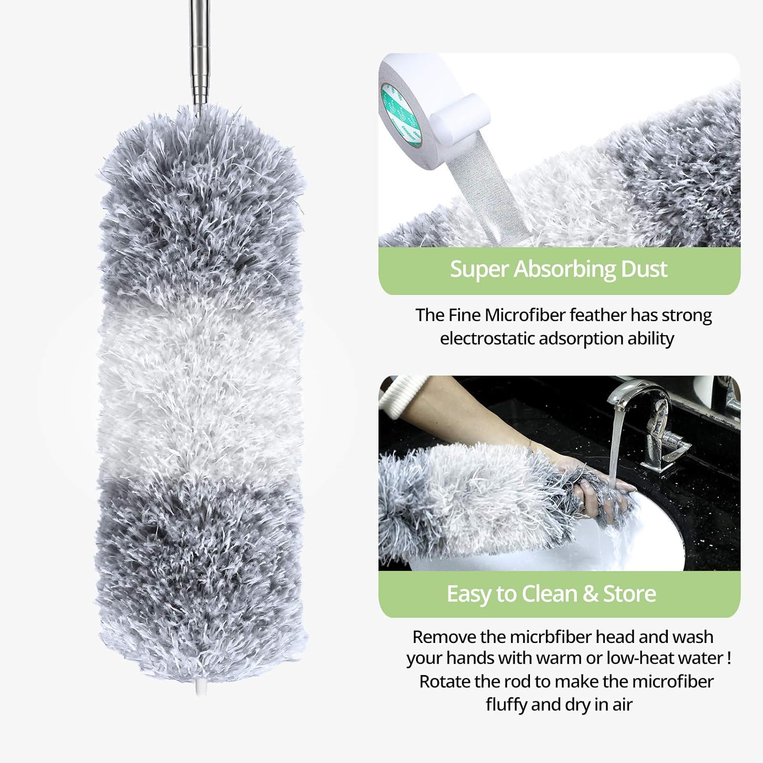 DELUX Microfiber Feather Duster Extendable Duster with 100 inches Extra Long Pole, Bendable Head & Long Handle Dusters for Cleaning Ceiling Fan, High Ceiling, Blinds, Furniture & Cars : Health & Household