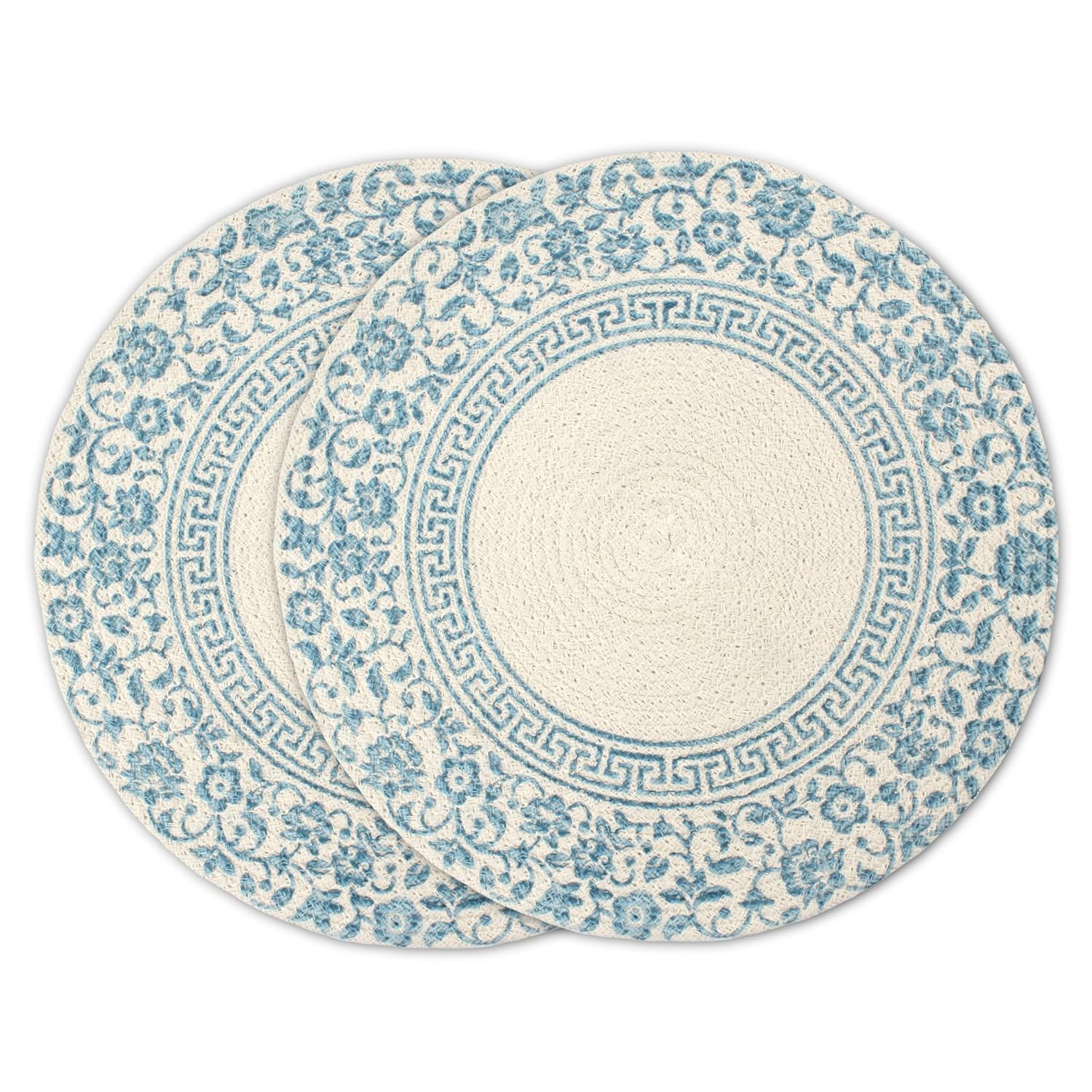 King Home Decor Round Braided Placemat Printed Light Blue 32 cm, Set of 2 | Thick & Heavy, Hand Wash Only-picture-12