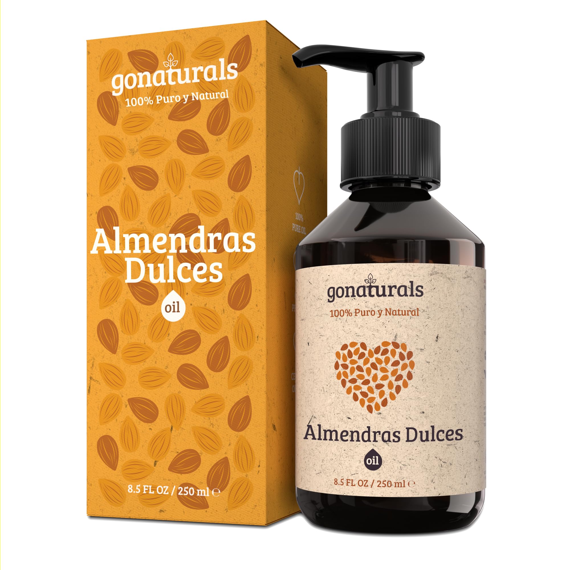 GoNaturals Aceite de Almendras Dulces 250ml 100% Puro Natural Prensado en Frío Corporal Hidratante