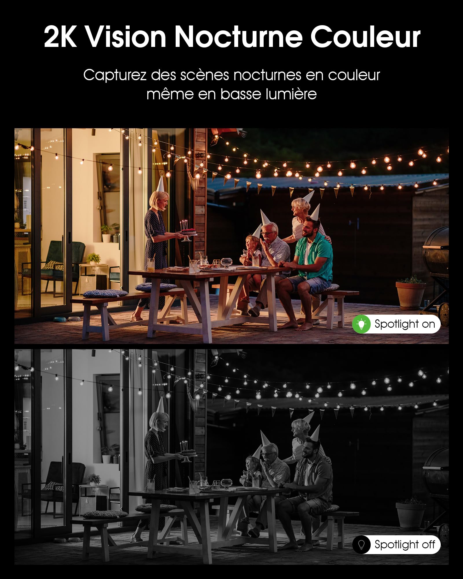 ANRAN 2K Caméra Surveillance WiFi Extérieur sans Fil Solaire avec Lumens