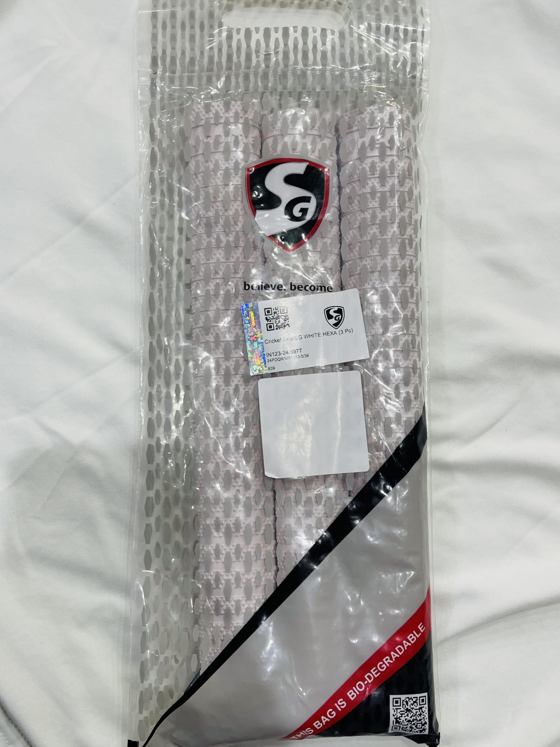 SG Hexa Cricket Bat Grip | 3 Pcs | Color: White | Size: Standard | Material: Rubber | Durable and Long Lasting | Strong and Sturdy | Shock Absorption | Enhanced Performance