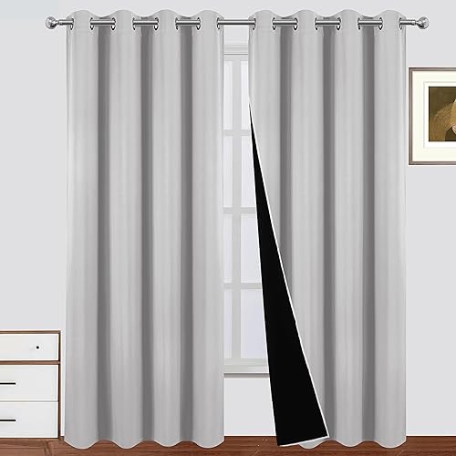 LEMOMO Cortinas opacas de 52 x 95 pulgadas, cortinas de color gris claro, 2 paneles de oscurecimiento con aislamiento térmico para dormitorio