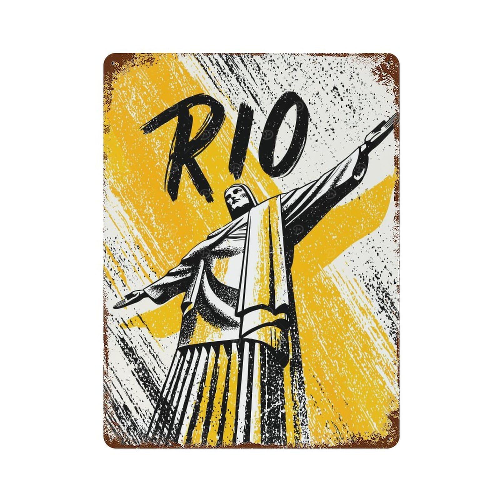 Rio De Janeiro Travel Rusty Metal Tin Sign 15.7"x11.8", for Patio, Garden Room And Bar Decor, Old School Wall Decor
