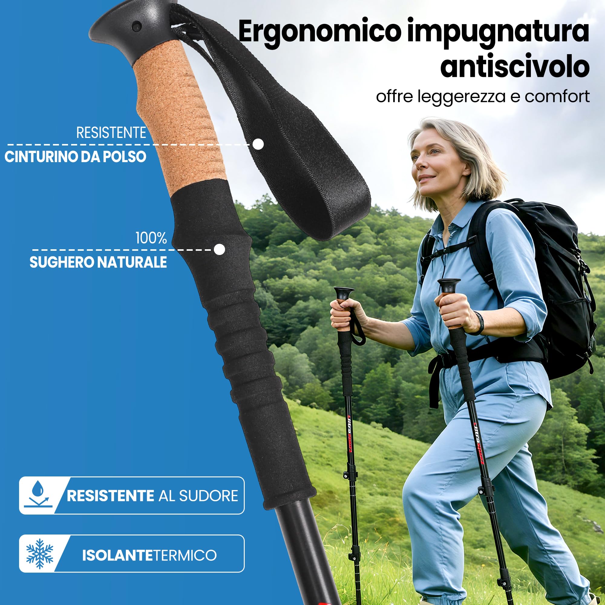 Ultrasport Bastoncini da Trekking Alluminio 65-135 cm Pieghevoli I Bacchete Montagna, Bastoni Racchette da Trekking Telescopici, Nordic Walking, Alpinismo, Trail Running