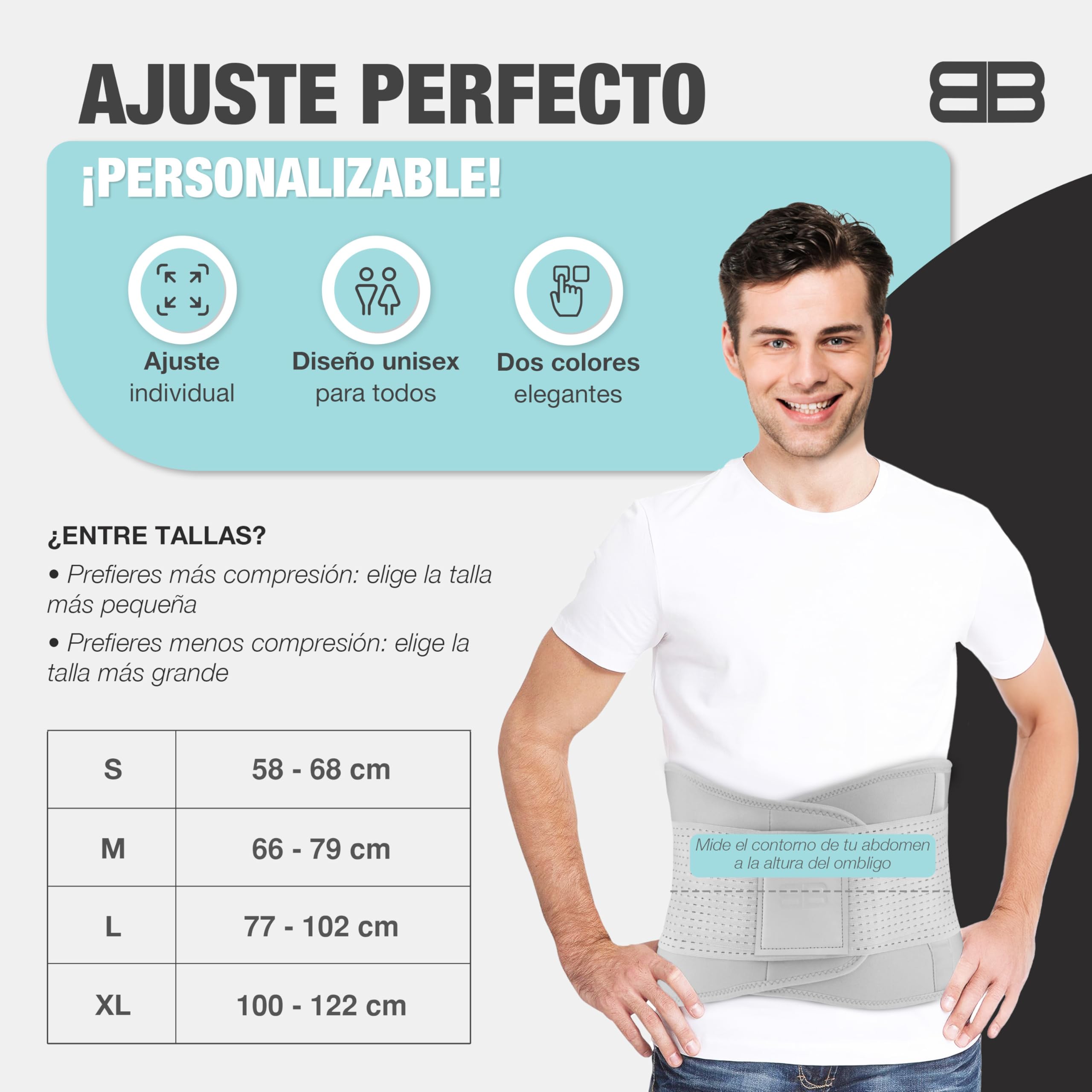 BACK BODYGUARD Faja Lumbar - Cinturón Lumbar Para Estabilización | Gris, talla M, posibilidad de cambio