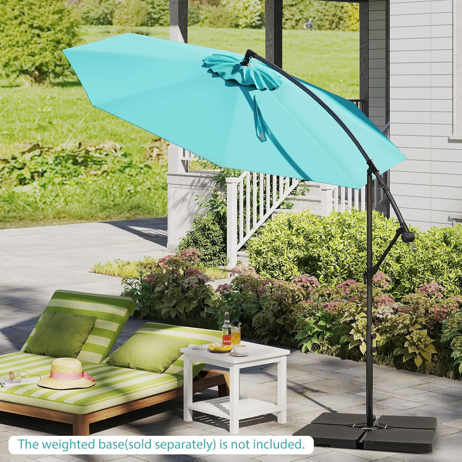 Tangkula 10 FT Patio Umbrella, Offset Cantilever Outdoor Umbrella with Cross Base, Crank, 8 Ribs, for Garden, Poolside and Backyard (Turquoise)