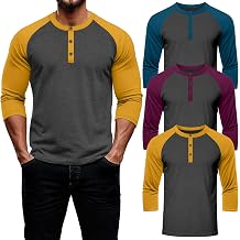 August Alley 3 Pack Men Baseball Tee Shirt 3/4 Sleeve Henley Top