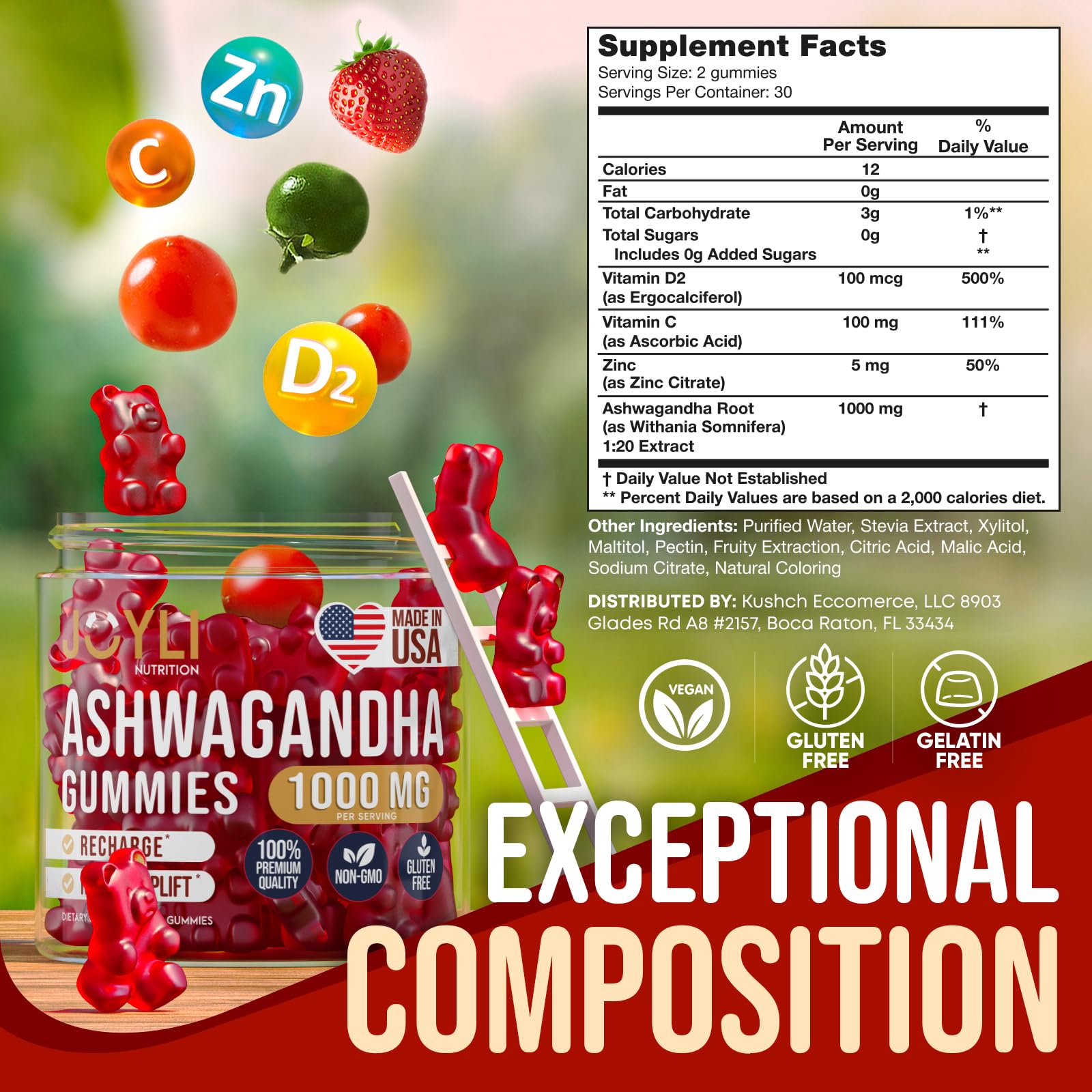 Ashwagandha Gummies for Women & Men - Natural Calm Gummies with Ashwagandha Root Extract Vitamin C Zinc - Ashwagandha Herbal Supplement for Sleep Stress Balance - 60 Vegan Sugar Free Chews — Amazon image 3