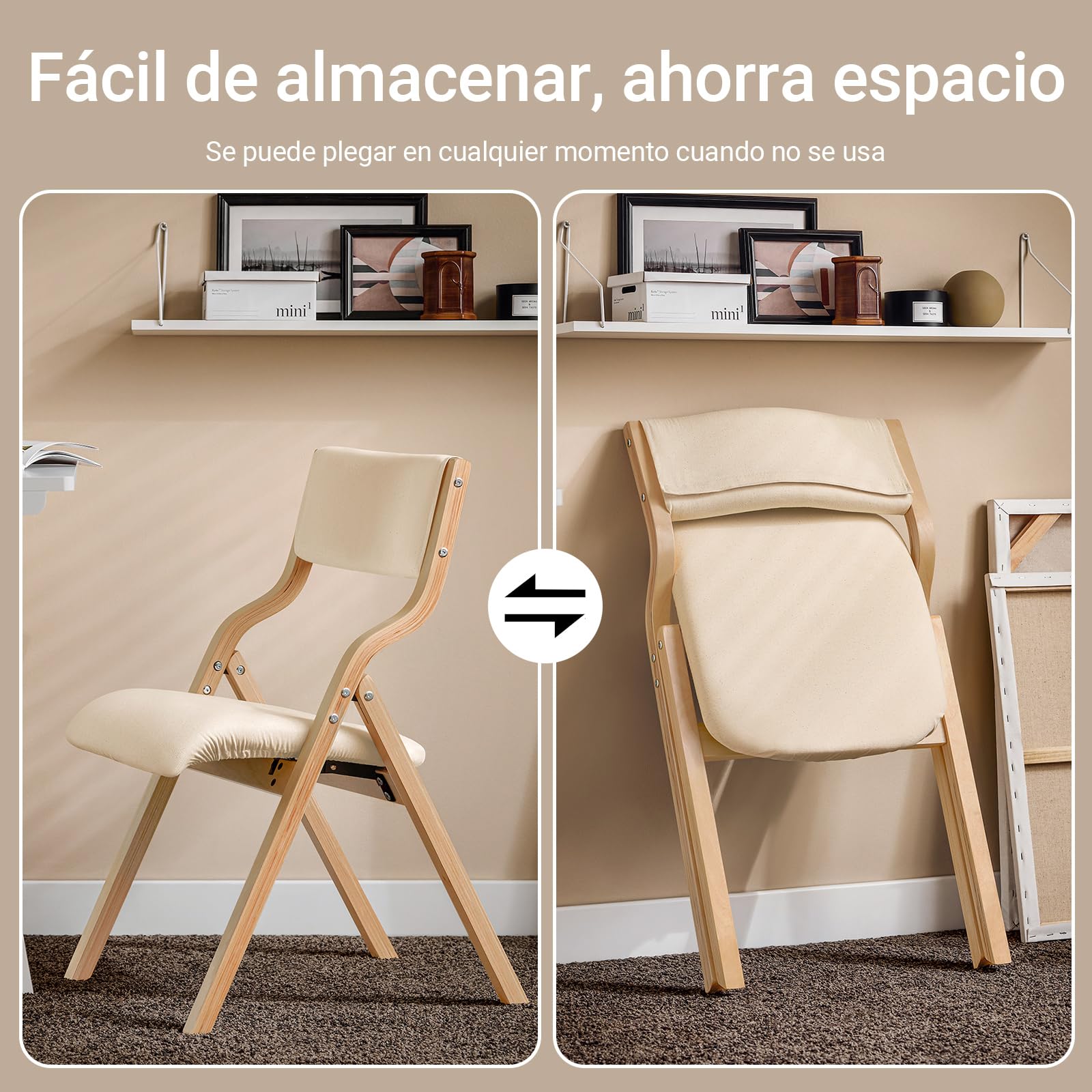 SoBuy Sillas Comedor Pack 2 de Madera, Acolchadas y montadas, 48x80x54cm | Silla Plegable de Madera ergonómica & compacta, fundas extraíbles, carga de 90 kg, abedul, oficina & balcón, FST40-Wx2
