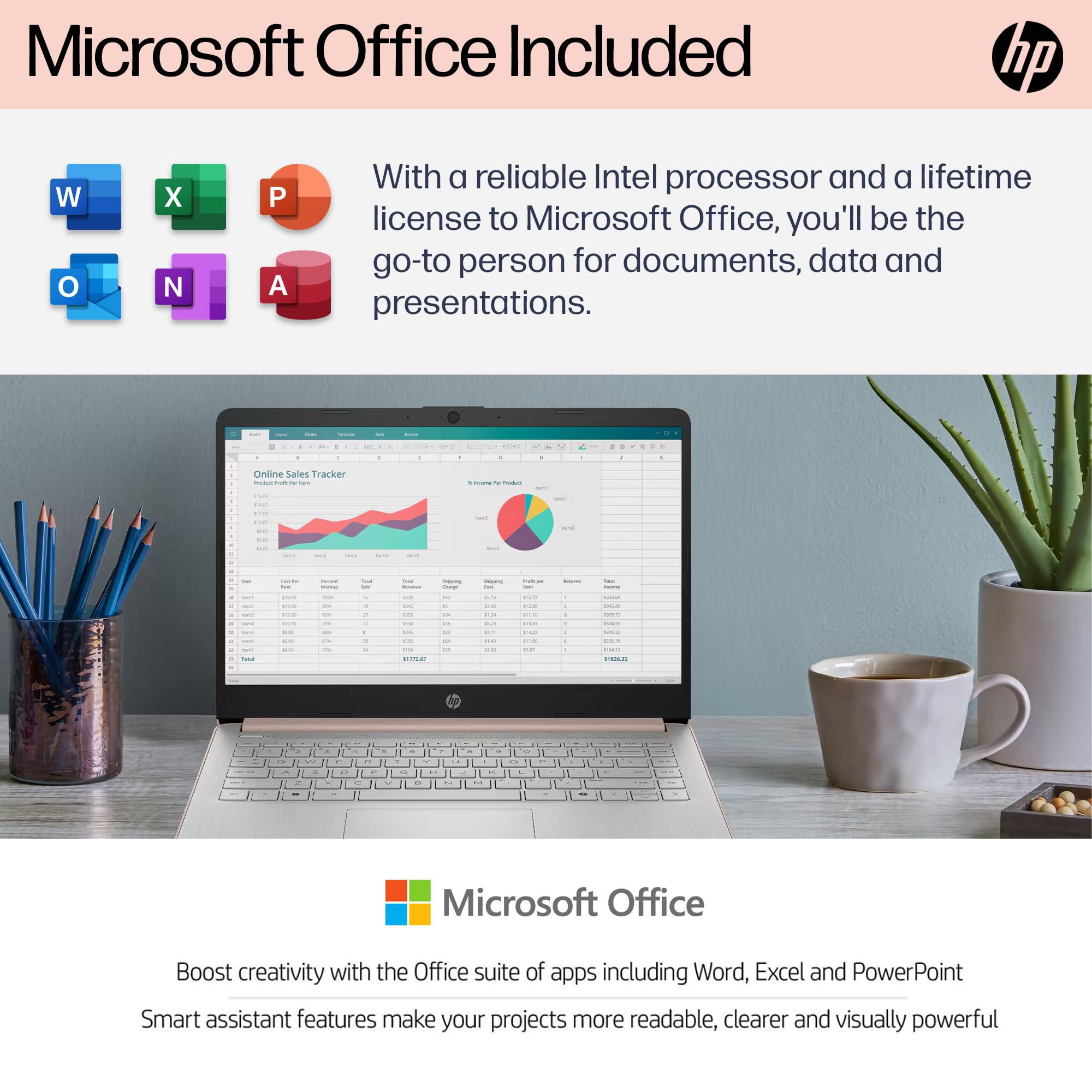 HP Flagship 14" Laptop Computer for 2026 Student Business, Win 11 Pro, Copilot AI, Intel CPU Up to 2.8GHz, 8GB RAM, 628GB Storage (128GB SSD+500GB Ext), Wi-Fi 6, HubxcelAccessory, MS Office, Rose Gold — view 8