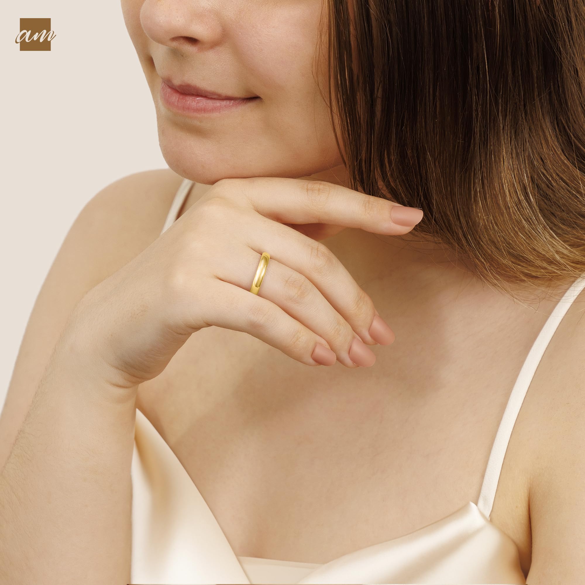 Amberta Fede nuziale per coppia in argento Sterling 925 placcato oro | anello di nozze da donna | fede nuziale per uomo | fede nuziale coppia oro
