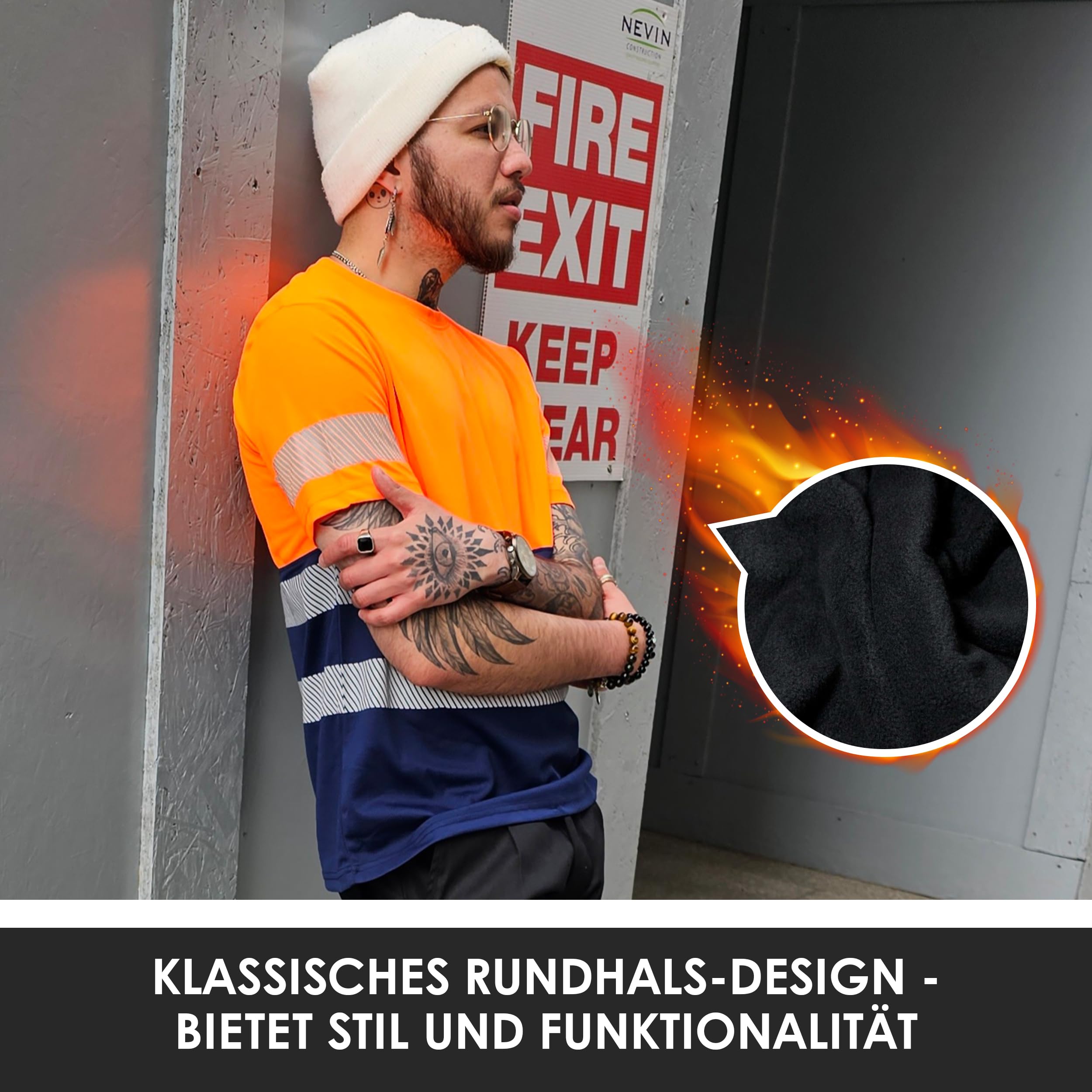 T-Shirt Haute Visibilité - Réfléchissant - Tee-Shirt de Protection de Sécurité - Avertissement - Hi-Vis - Orange/Marine - L